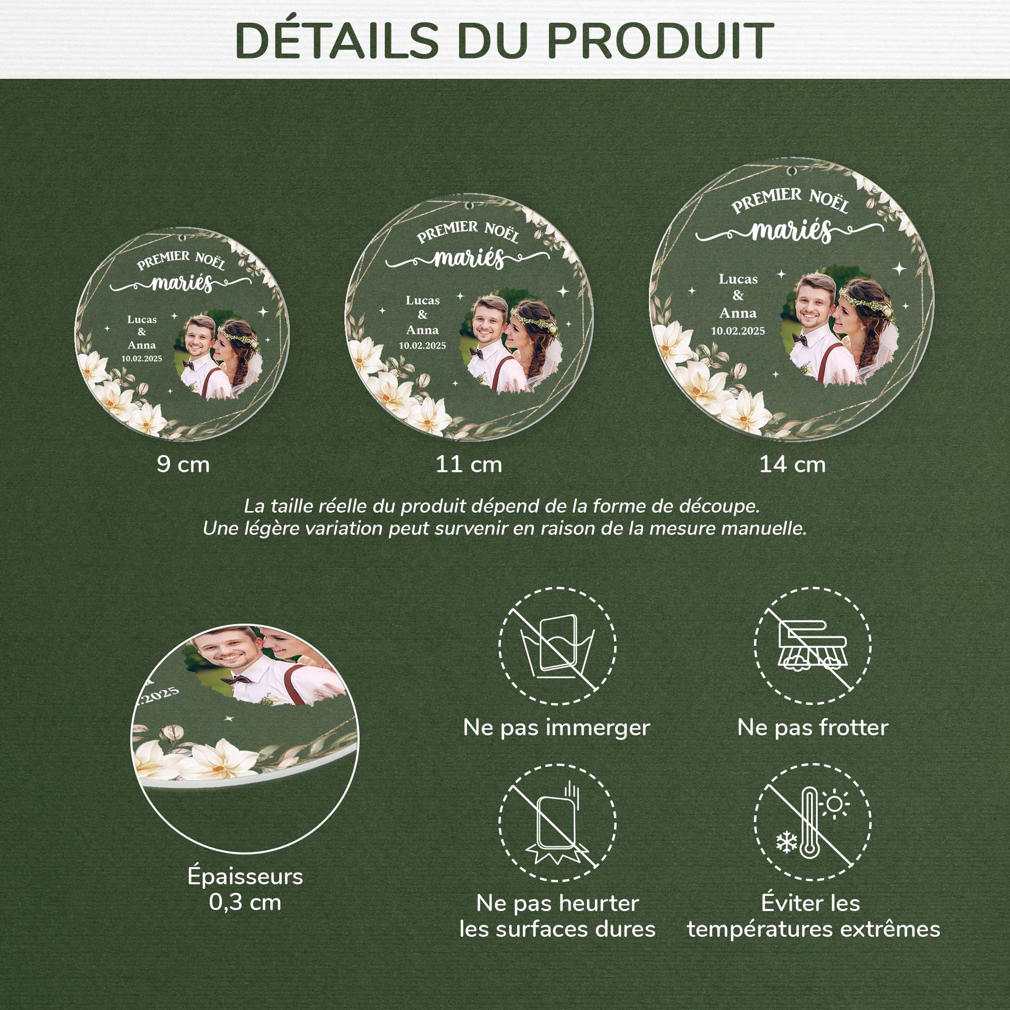6066OFR3 ornement acrylique personnalise couple avec photo premier noel maries 6066okt5g