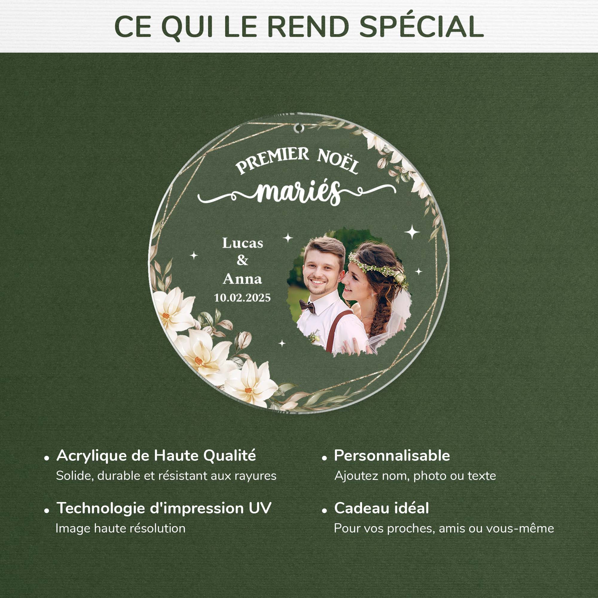 6066OFR4 ornement acrylique personnalise couple avec photo premier noel maries 6066okt5g