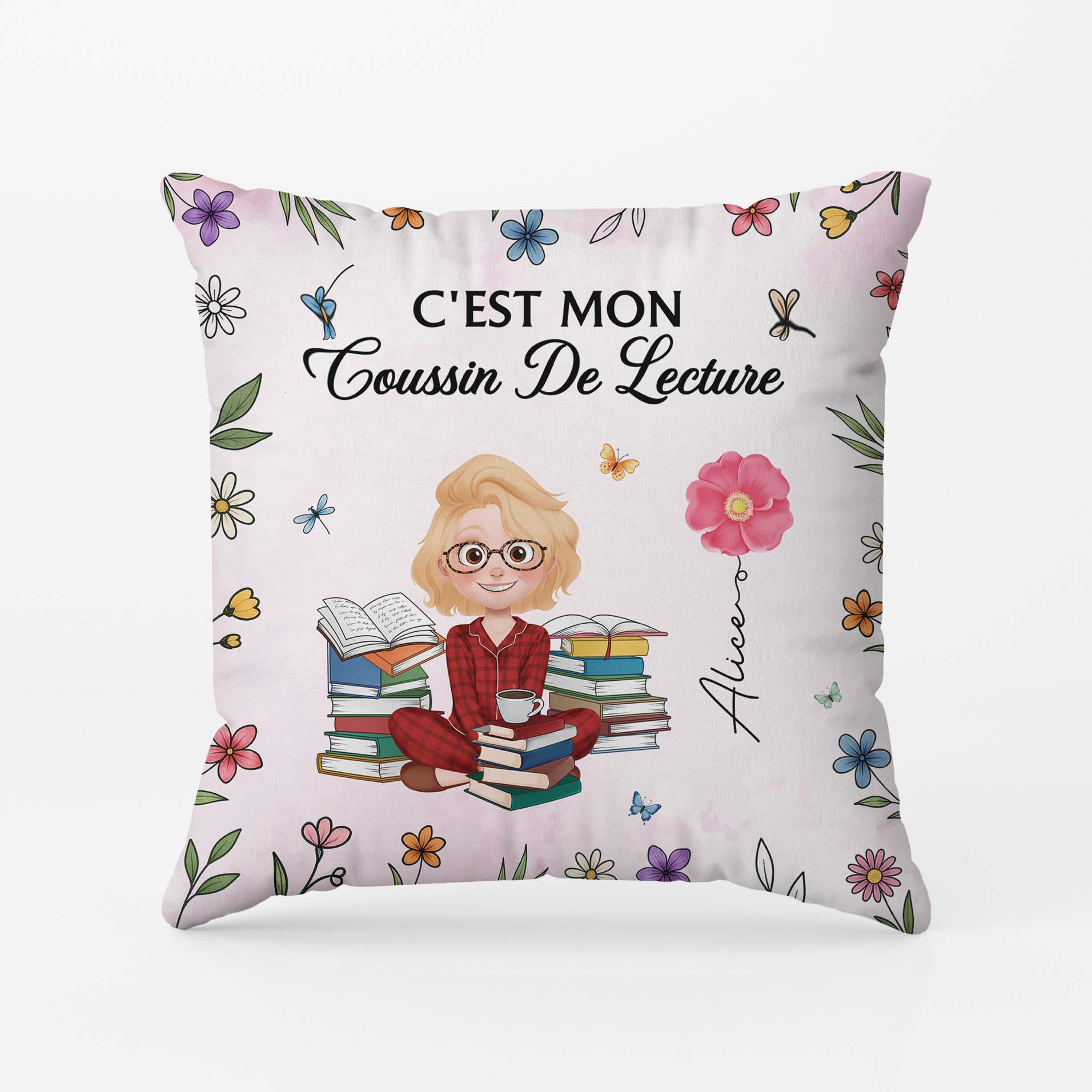 6074PFR1 coussin personnalise pour femme et homme qui aiment les livres mon coussin de lecture 6074p6tma