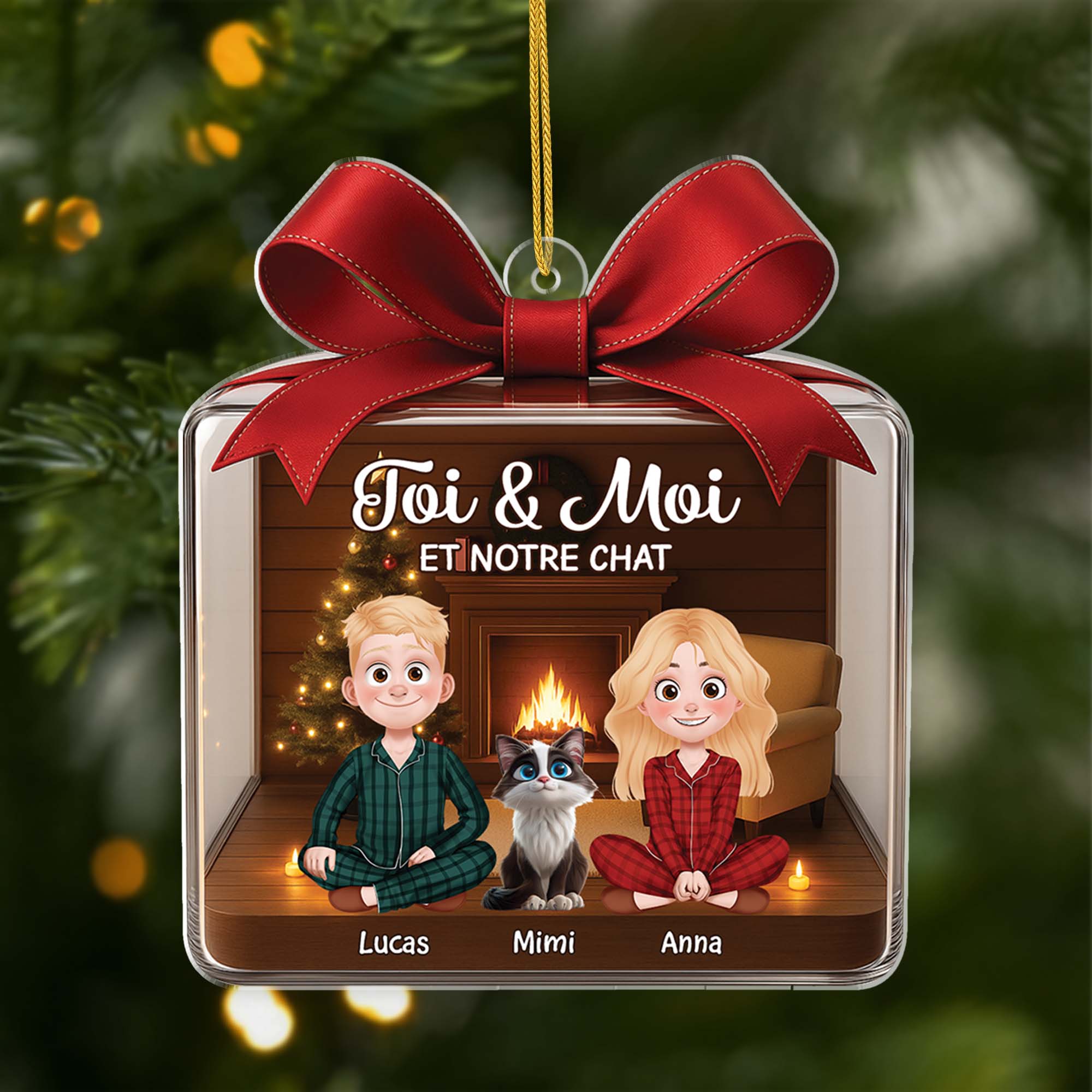 6075OFR1 ornement de noel acrylique personnalise couple toi moi et le chat 6075o6mtd