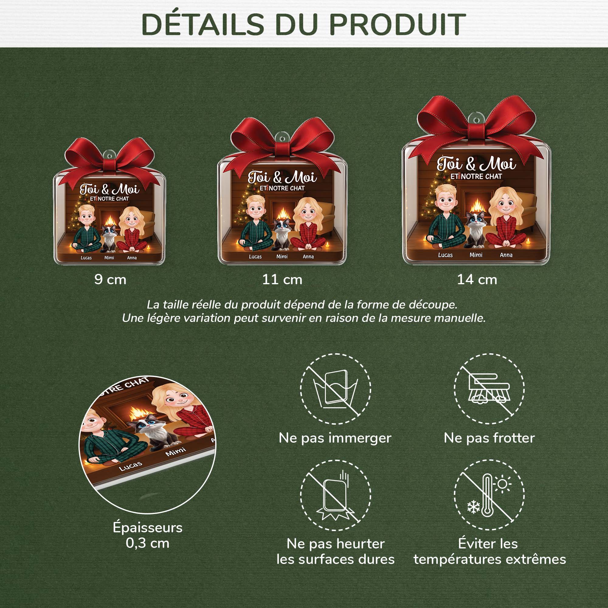 6075OFR3 ornement de noel acrylique personnalise couple toi moi et le chat 6075o6mtd