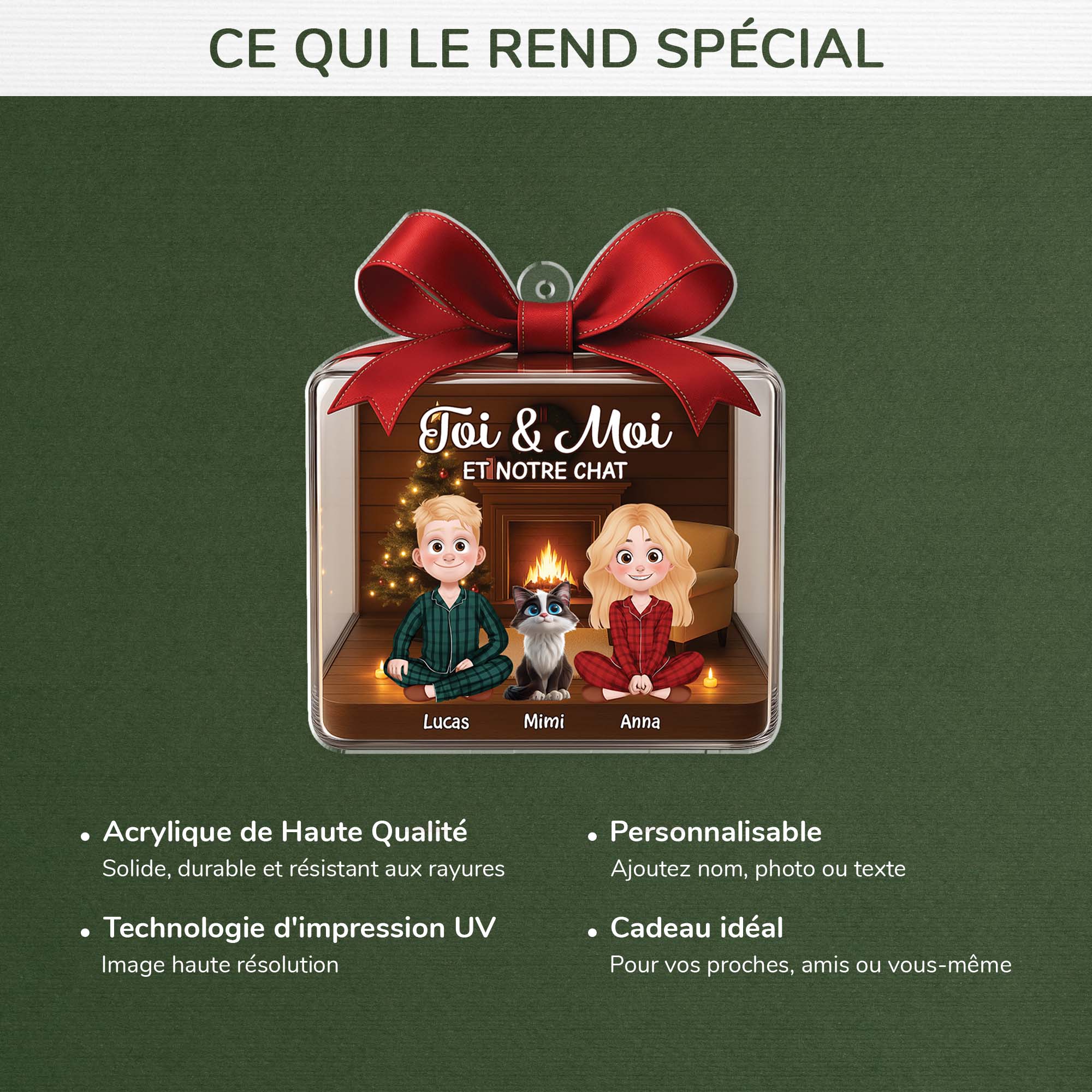 6075OFR4 ornement de noel acrylique personnalise couple toi moi et le chat 6075o6mtd