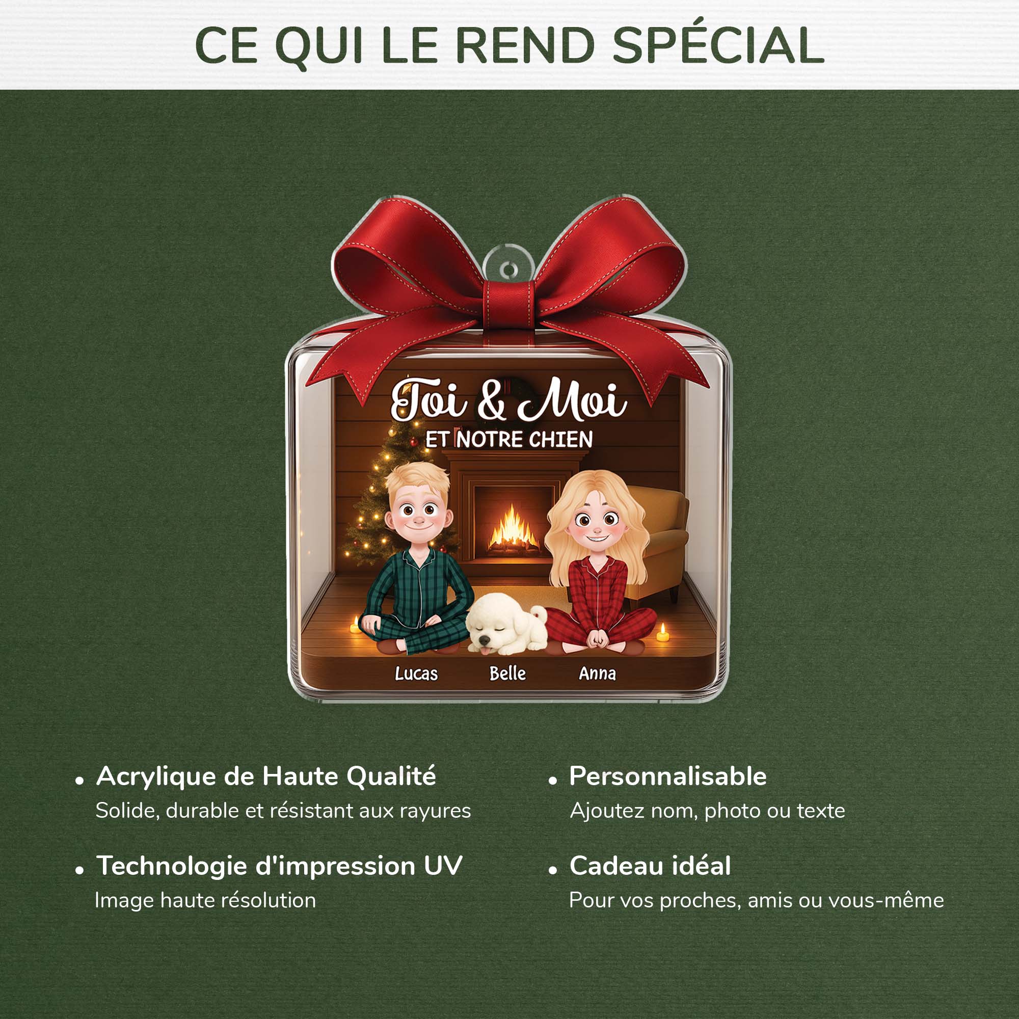 6075OFR4 ornement de noel acrylique personnalise couple toi moi et le chien 6075o6mtc