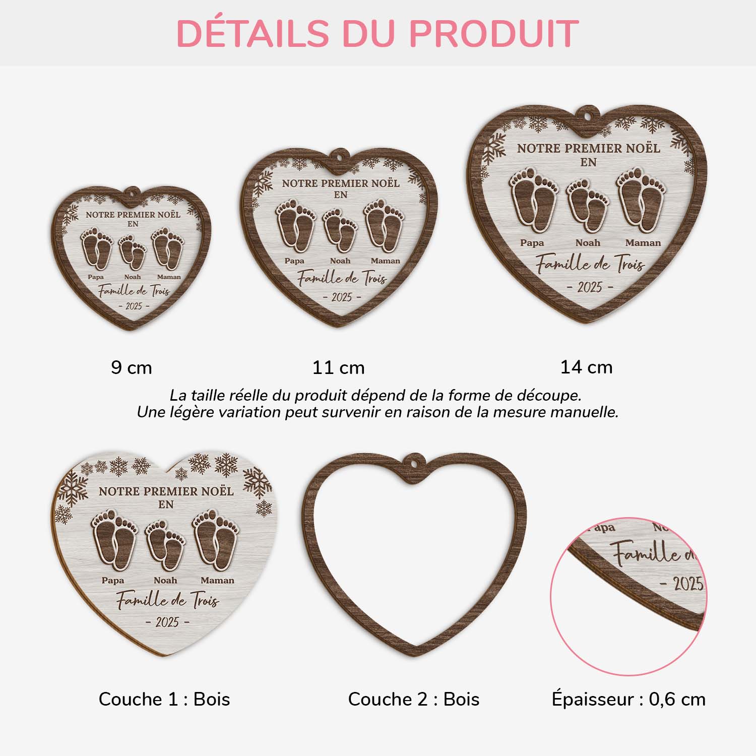 6076OFR3 ornement en bois a 2 couches personnalise premier noel de notre famille 6076o6mni