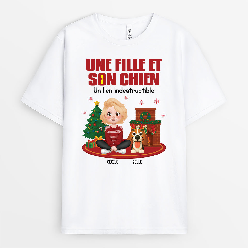 6084AFR1 t shirt personnalise noel une fill et son chien 6084atmcc