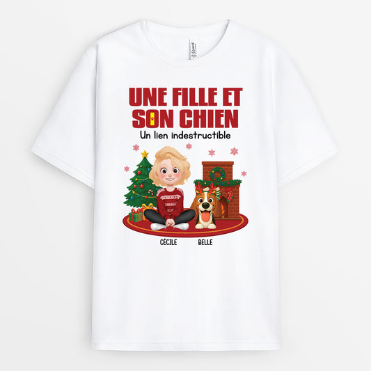 6084AFR1 t shirt personnalise noel une fill et son chien 6084atmcc
