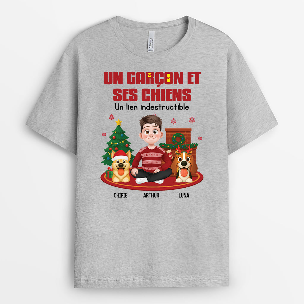 6084AFR2 t shirt personnalise noel une fill et son chien 6084atmcc