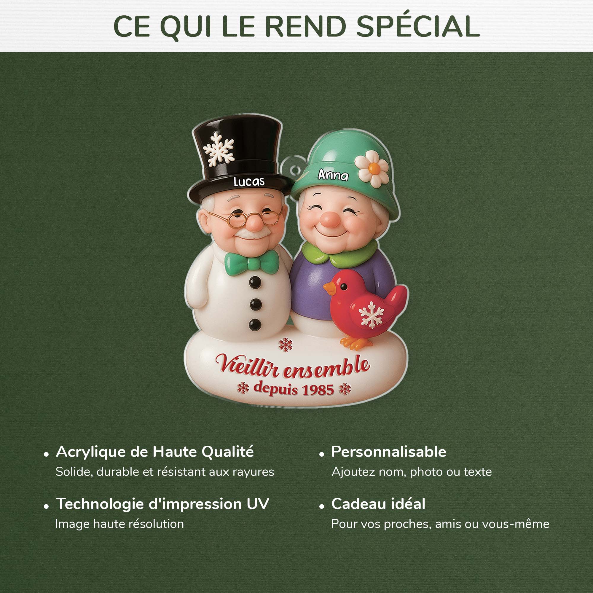 6091OFR4 effet dimpression 3d ornement acrylique personnalise pour couple vieillir ensemble 6091okttg