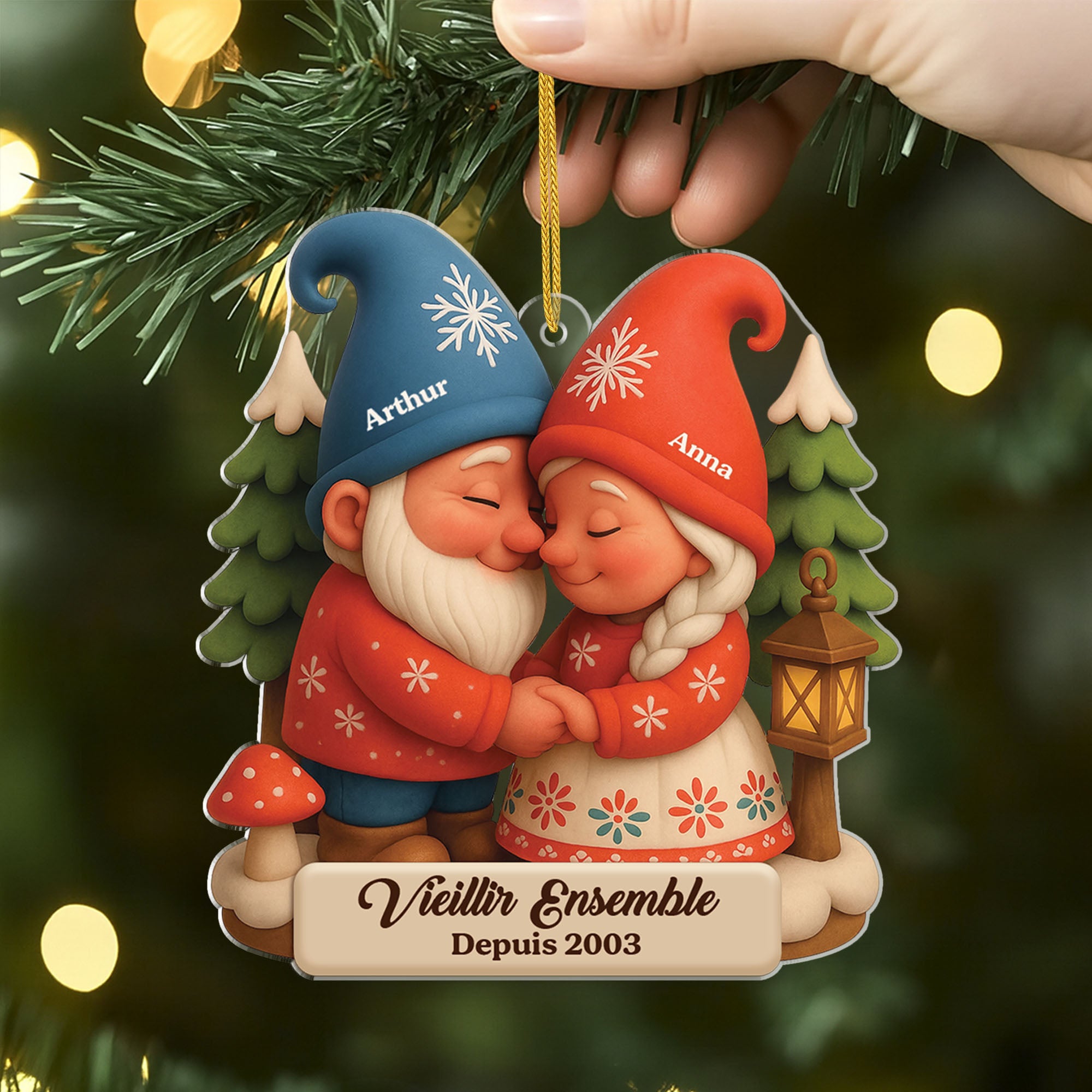 6102OFR2 effet dimpression 3d ornement noel acrylique personnalise vieillir ensemble couple gnome 6102o8v5g