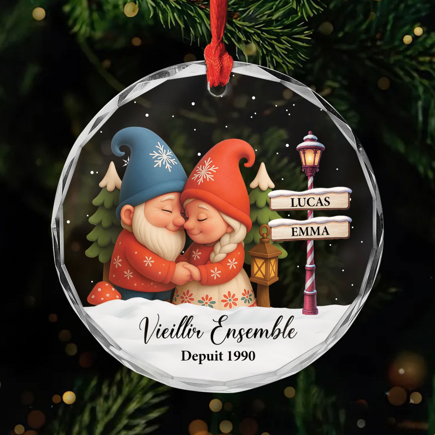 6104OFR1 ornement noel en verre personnalise vieillir ensemble couple gnome 6104o8v5g