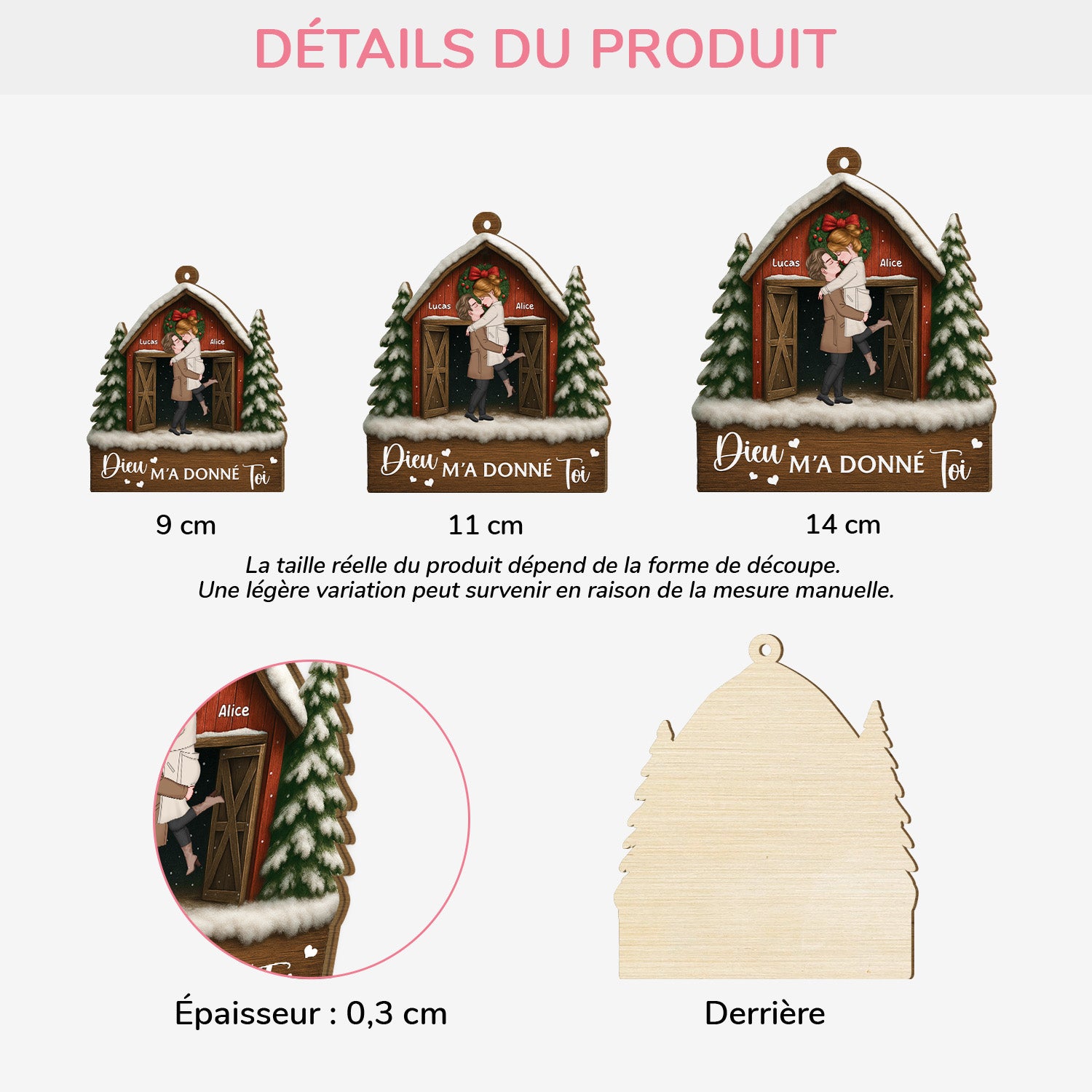 6105OFR3 ornement noel en bois a 1 couche personnalise couple dieu m_a donne toi 6105okqmg