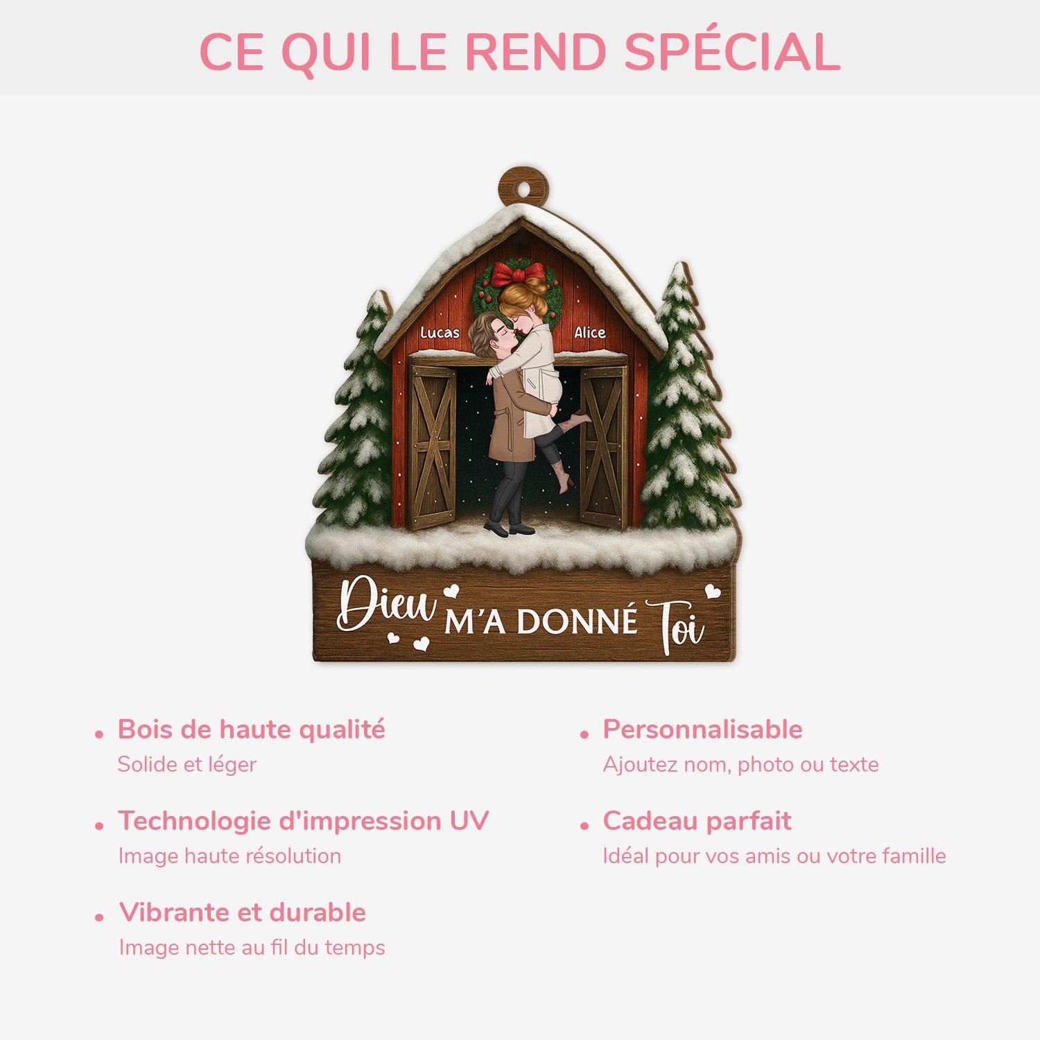 6105OFR4 ornement noel en bois a 1 couche personnalise couple dieu m_a donne toi 6105okqmg
