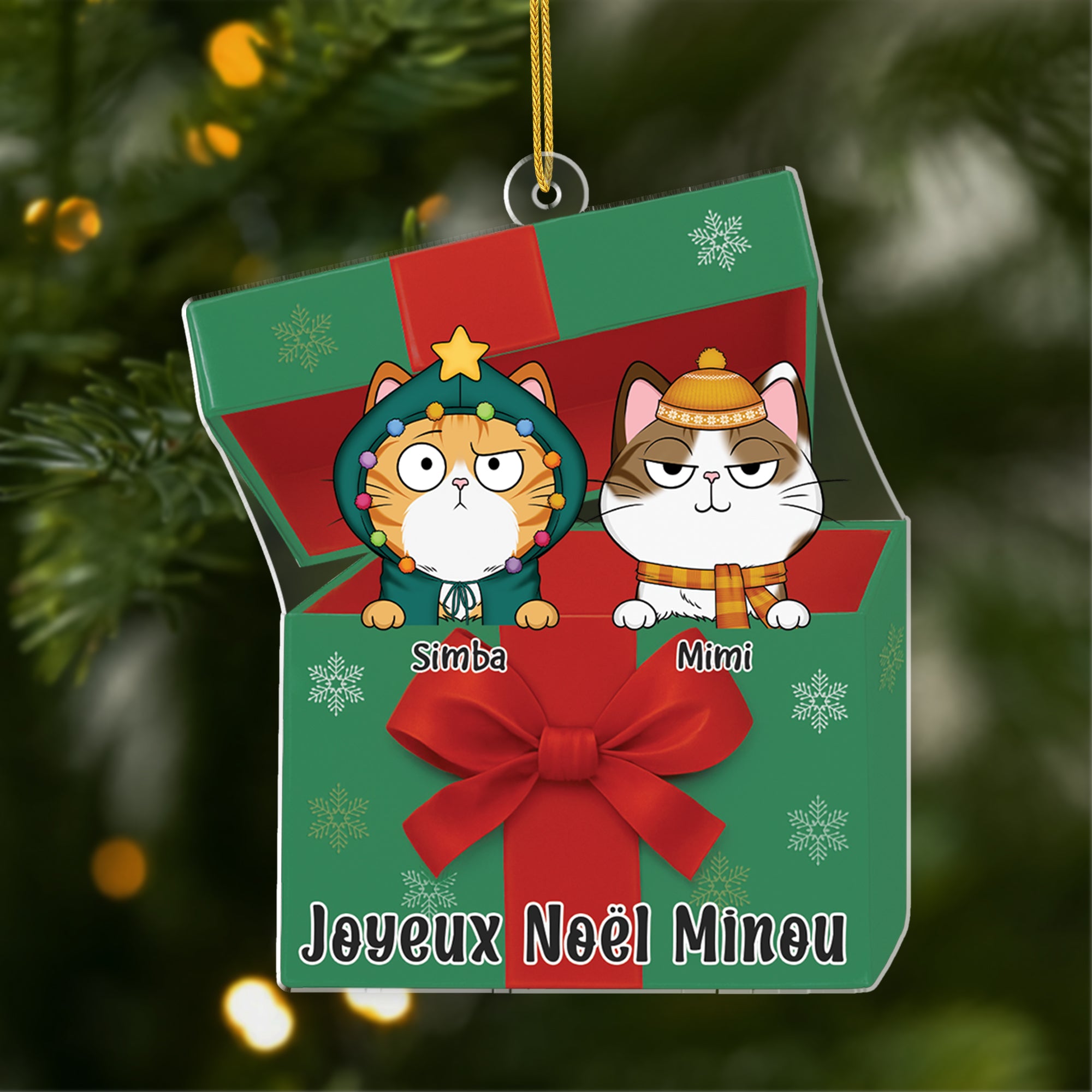 6106OFR1 effet dimpression 3d ornement acrylique personnalise avec chat joyeux noel minou 6106oktnd