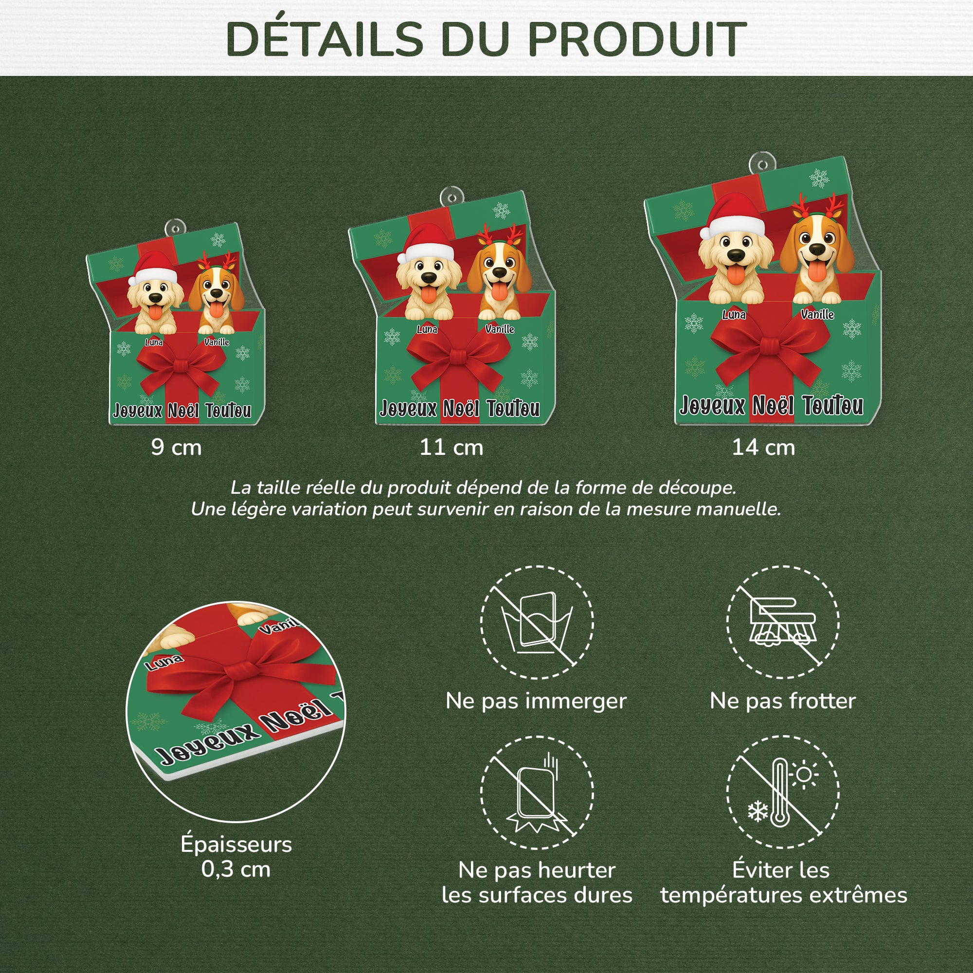 6106OFR3 effet dimpression 3d ornement acrylique personnalise avec chien joyeux noel toutou 6106oktnc