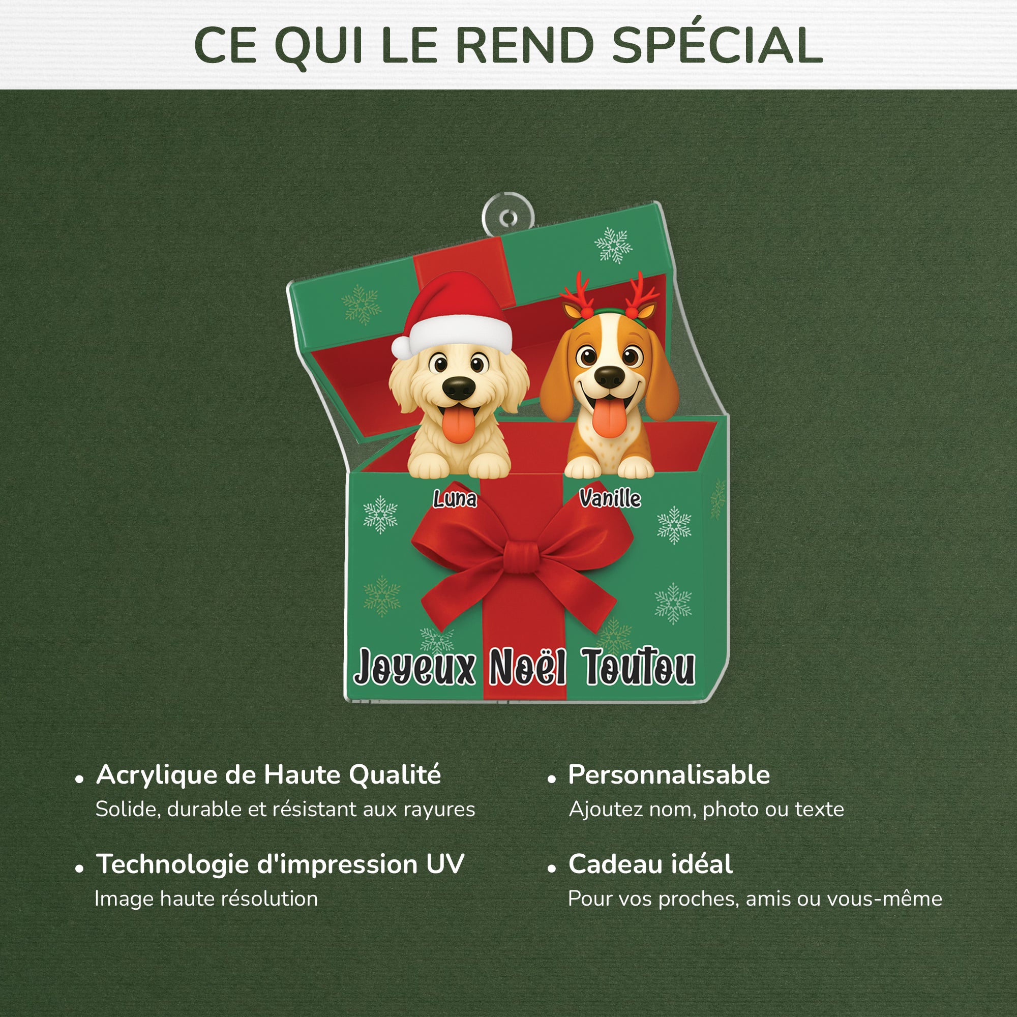6106OFR4 effet dimpression 3d ornement acrylique personnalise avec chien joyeux noel toutou 6106oktnc