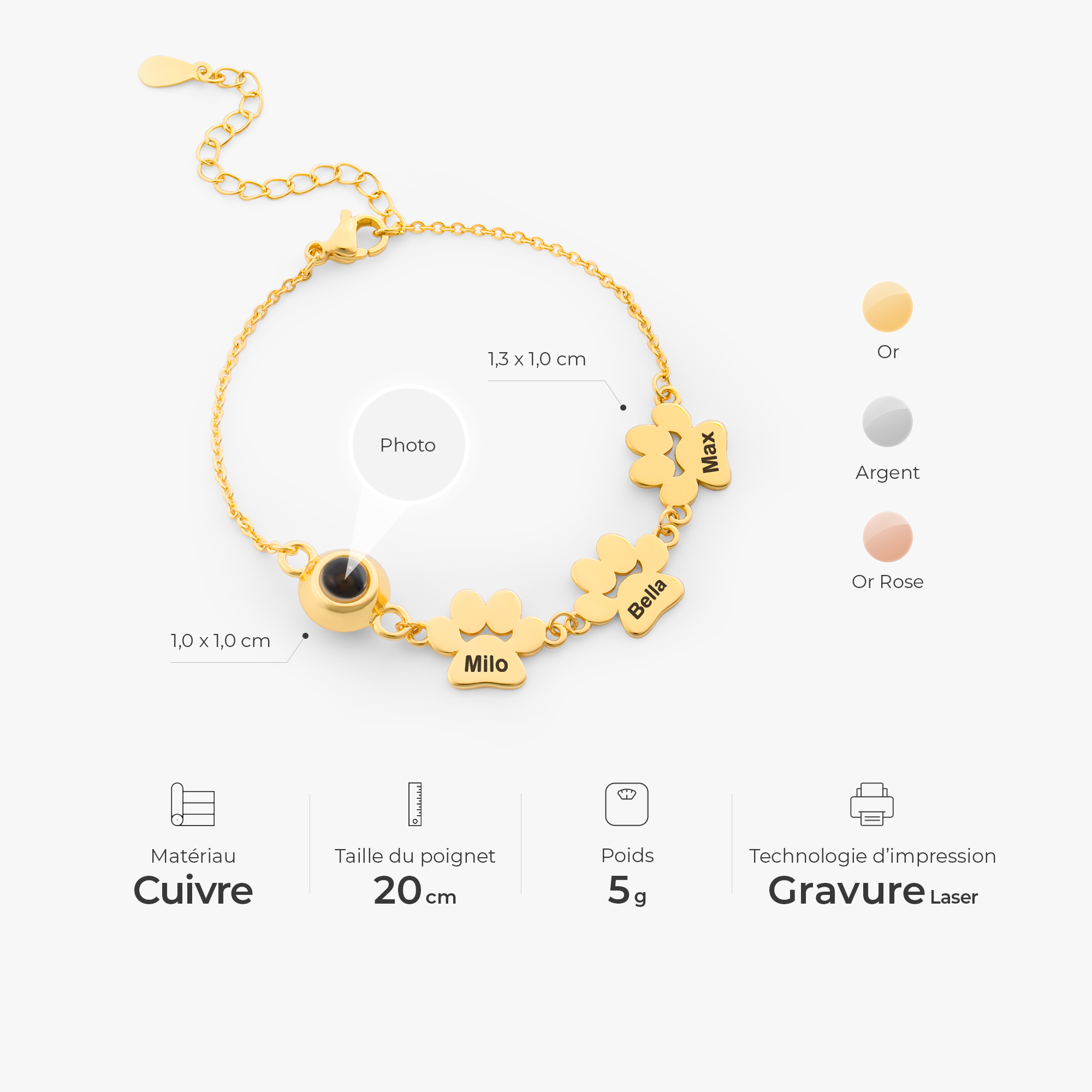 6111JFR3 bracelet personnalise avec photo mon joli chatchien 6111j0v5b