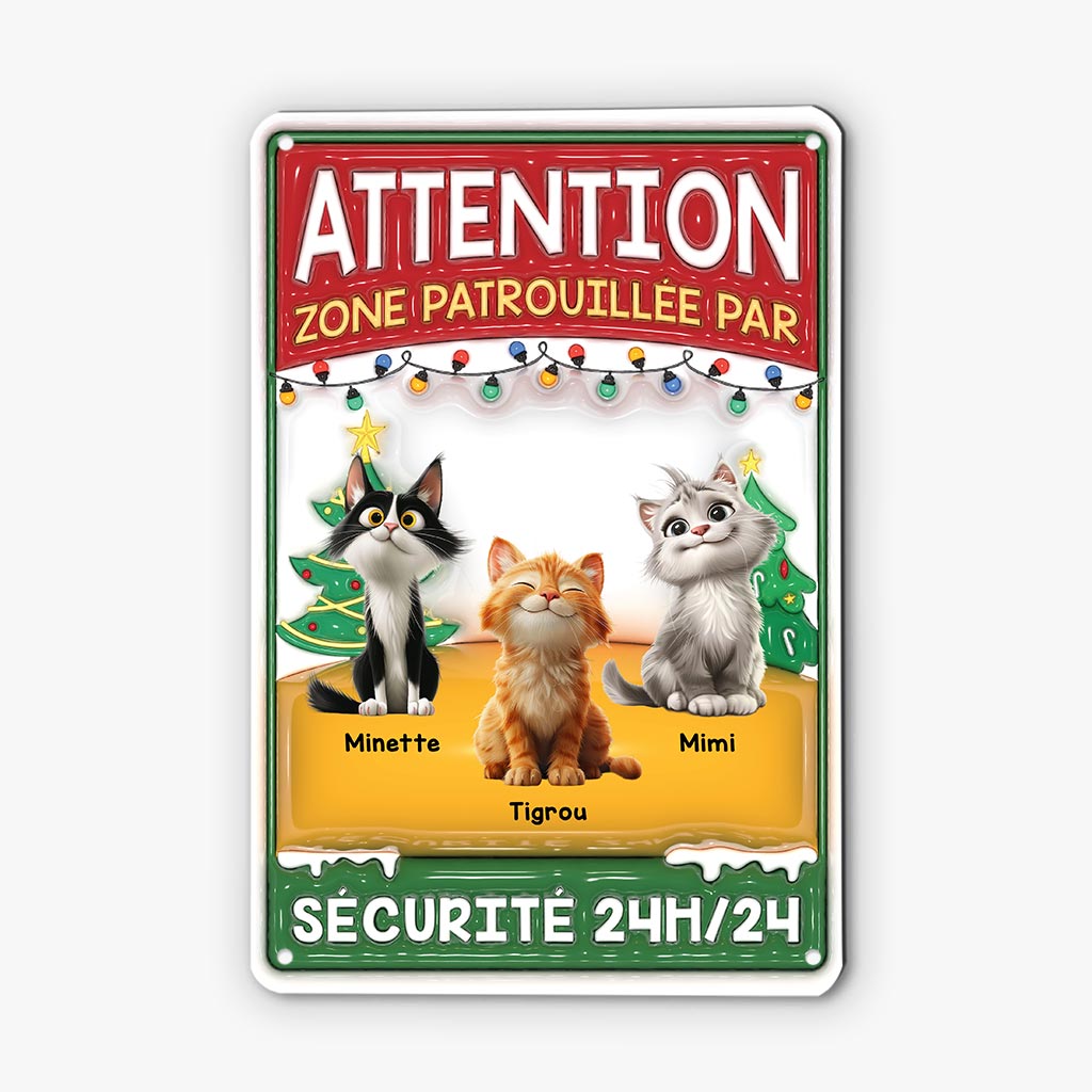 6121EFR1 effet dimpression 3d plaque en metal personnalisee de noel zone patrouillee par chat 6121etyad
