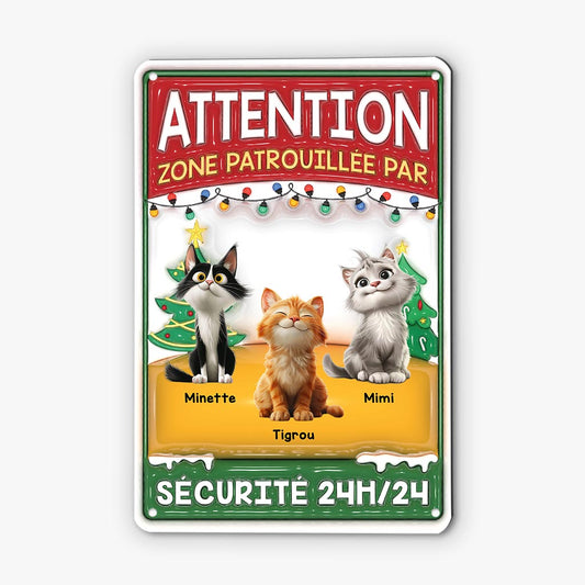 6121EFR1 effet dimpression 3d plaque en metal personnalisee de noel zone patrouillee par chat 6121etyad