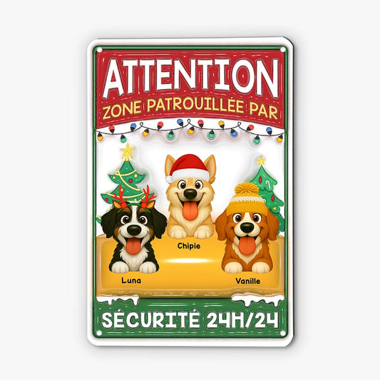 6121EFR1 effet dimpression 3d plaque en metal personnalisee de noel zone patrouillee par chien 6121etyac