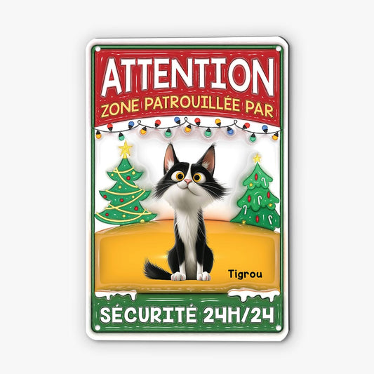 6121EFR2 effet dimpression 3d plaque en metal personnalisee de noel zone patrouillee par chat 6121etyad