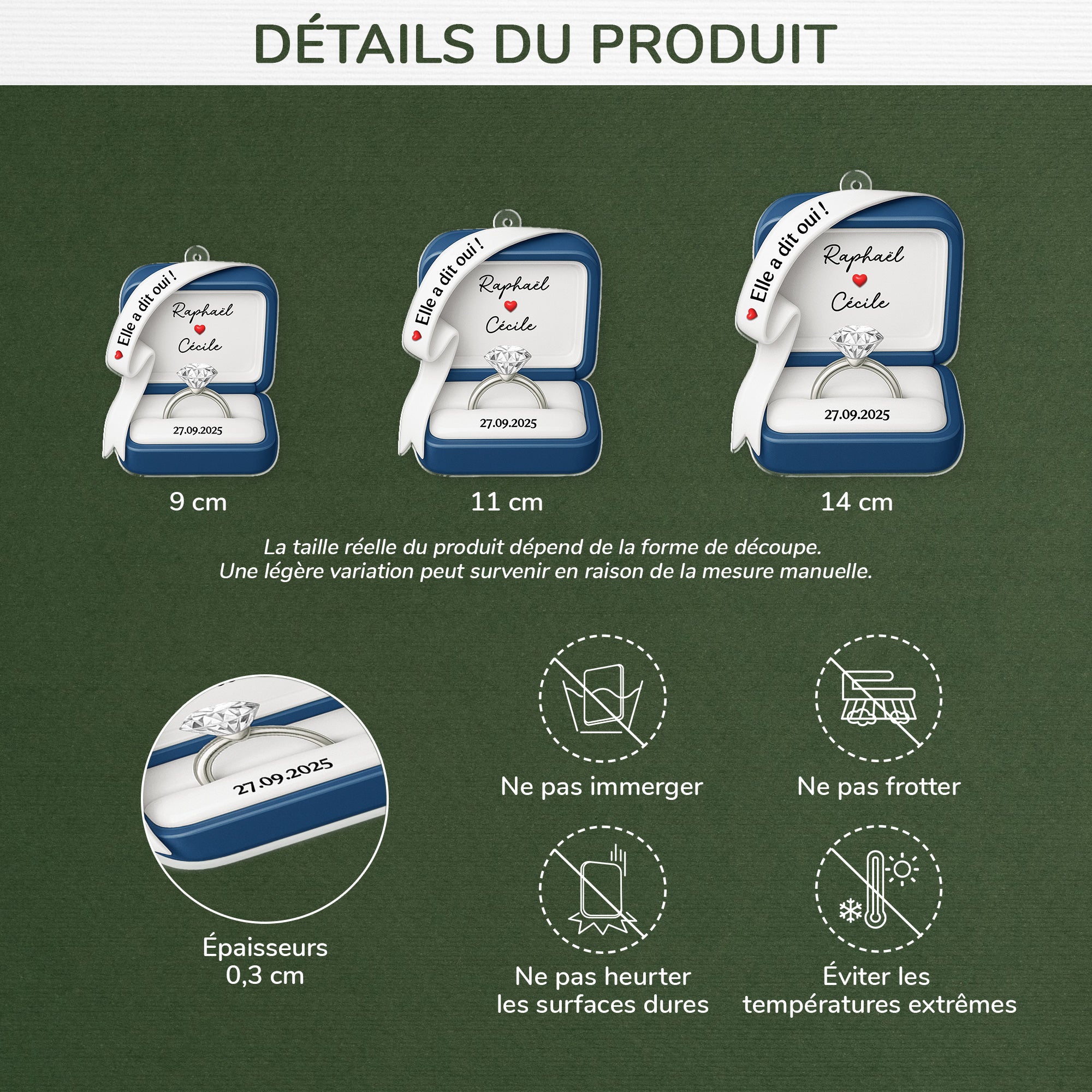 6123OFR3 ornement noel acrylique personnalise couple pour engagement et mariage elle a dit oui 6123o8tag