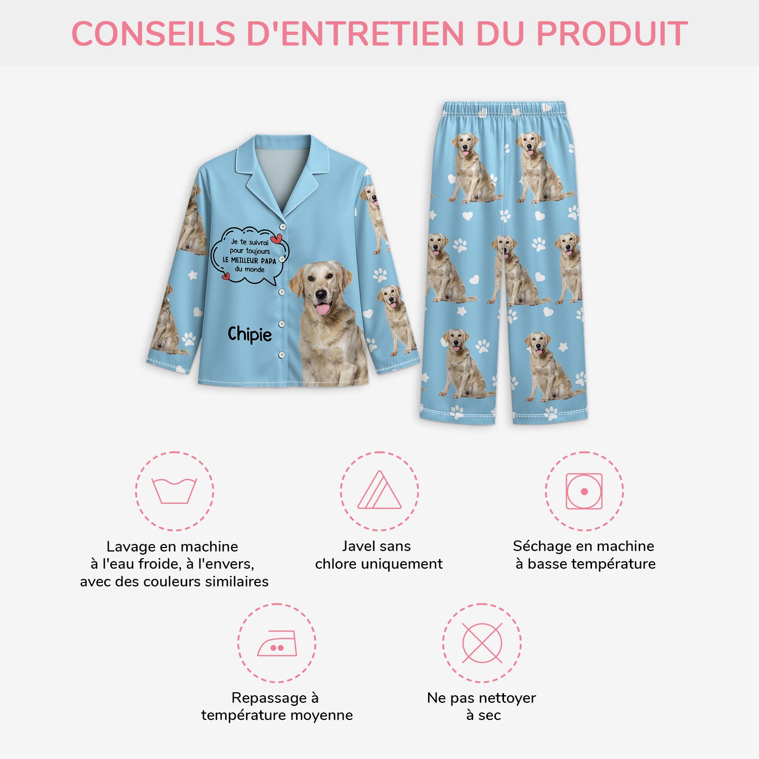 6128VFR4 pyjama personnalise avec chien photo je te suivrai pour toujours 6128vtttc
