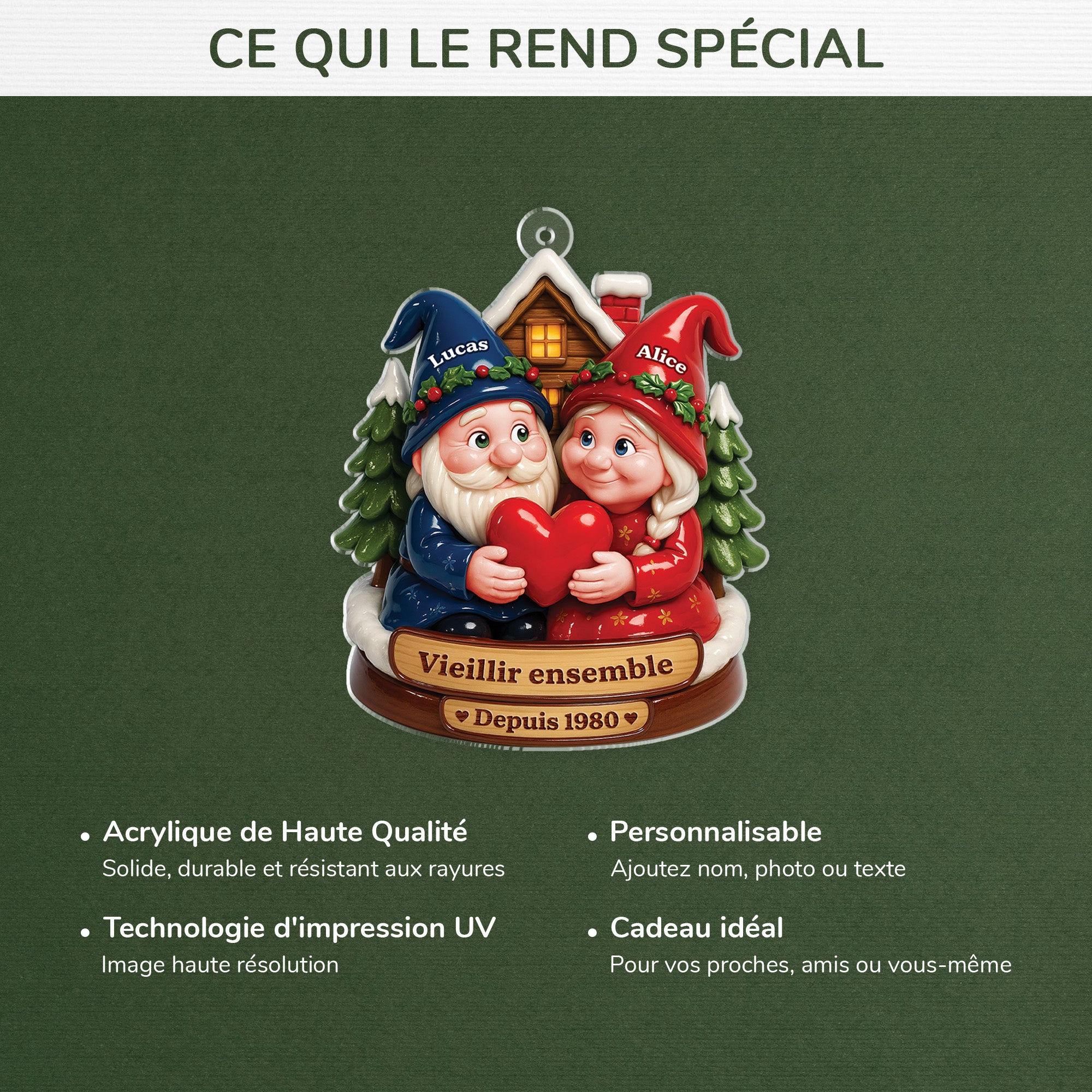 Ornement Noël Personnalisé Couple – Acrylique 9/11/14 Cm, Cadeau Romantique Personnalisable
