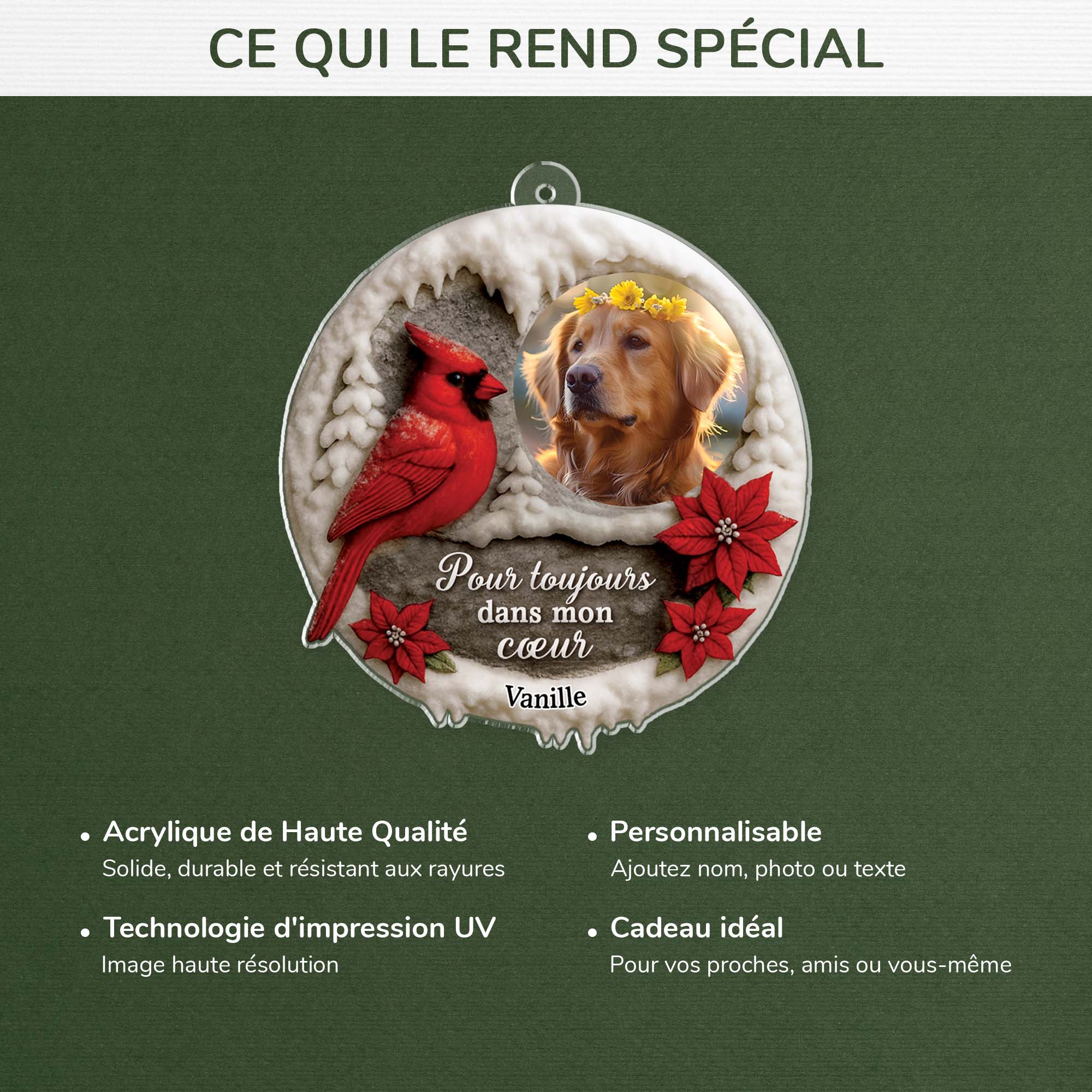 6146OFR4 effet dimpression 3d ornement noel acrylique personnalise commemoratif avec photo danimal de compagnie toujours avec toi 6146o6vac