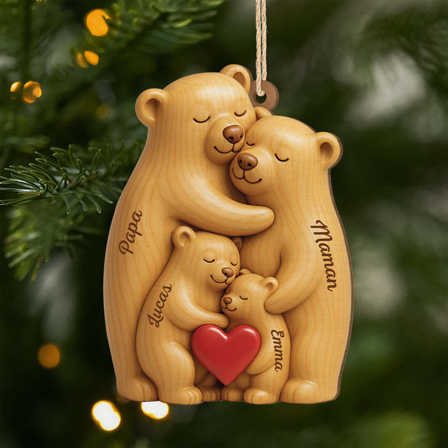 6147OFR1 effet dimpression 3d ornement noel en bois a 1 couche personnalise famille ours 6147o65ti