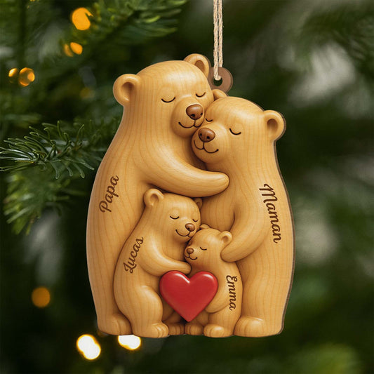 6147OFR1 effet dimpression 3d ornement noel en bois a 1 couche personnalise famille ours 6147o65ti