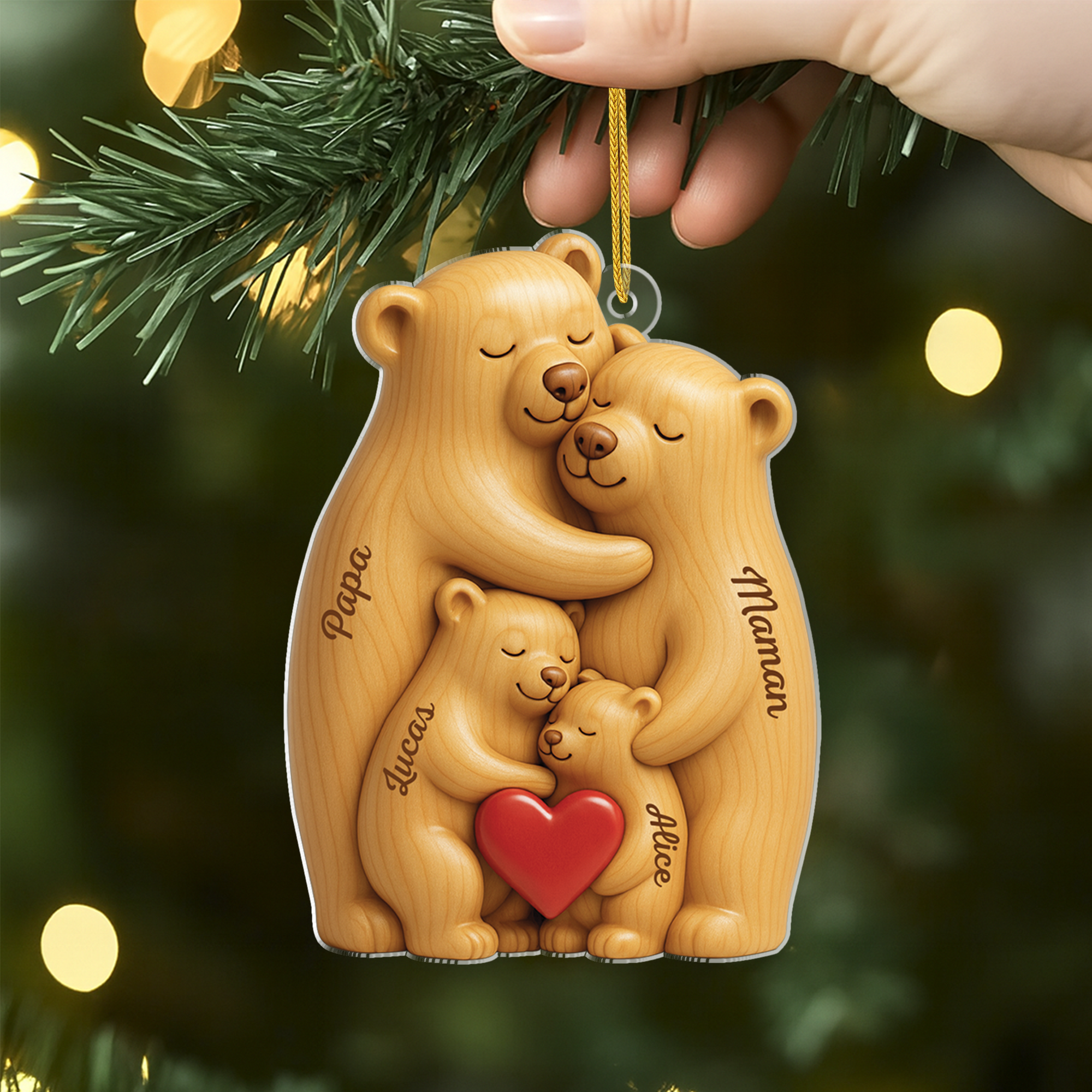 6147OFR2 effet dimpression 3d ornement noel acrylique personnalise jolie famille ours 6147o65ti