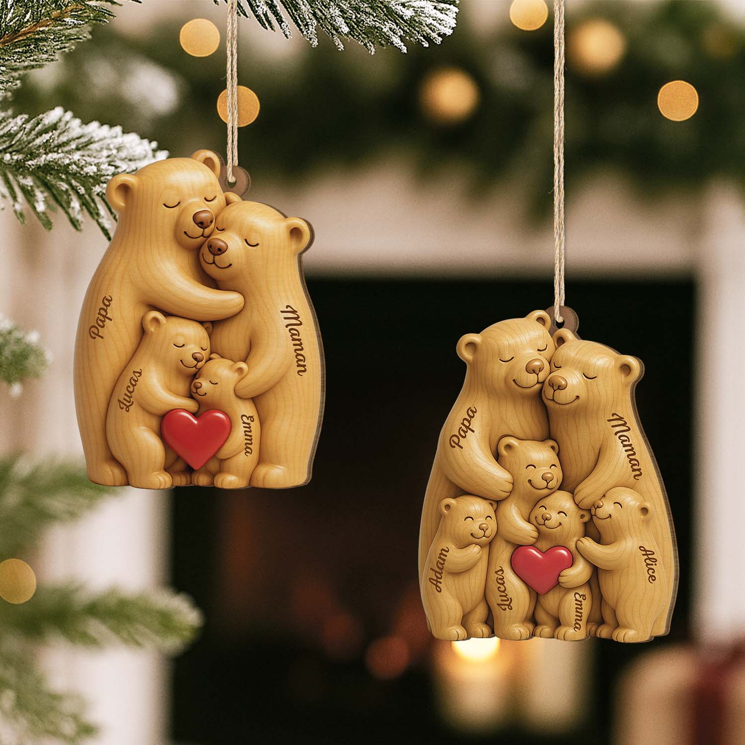 6147OFR2 effet dimpression 3d ornement noel en bois a 1 couche personnalise famille ours 6147o65ti
