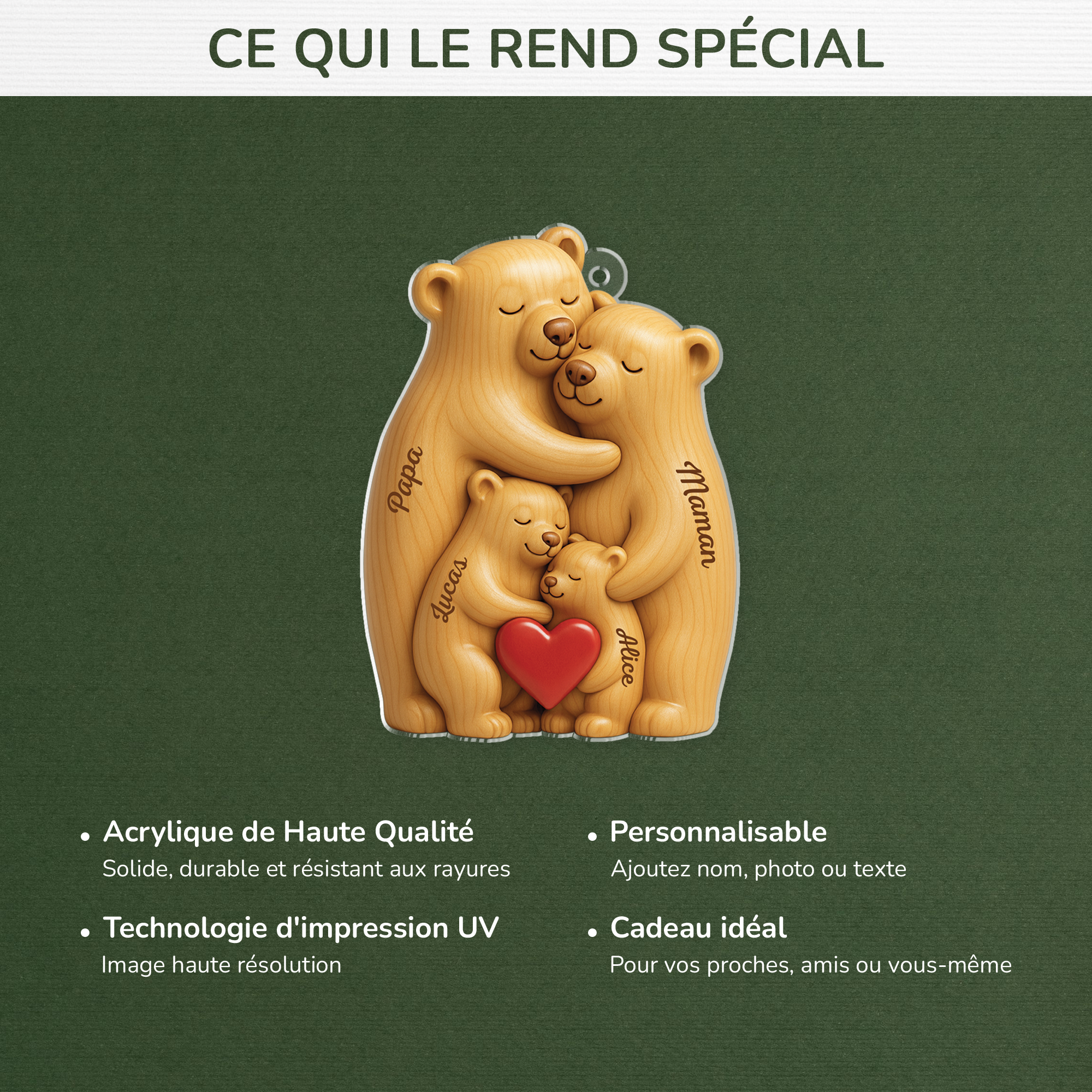 6147OFR4 effet dimpression 3d ornement noel acrylique personnalise jolie famille ours 6147o65ti