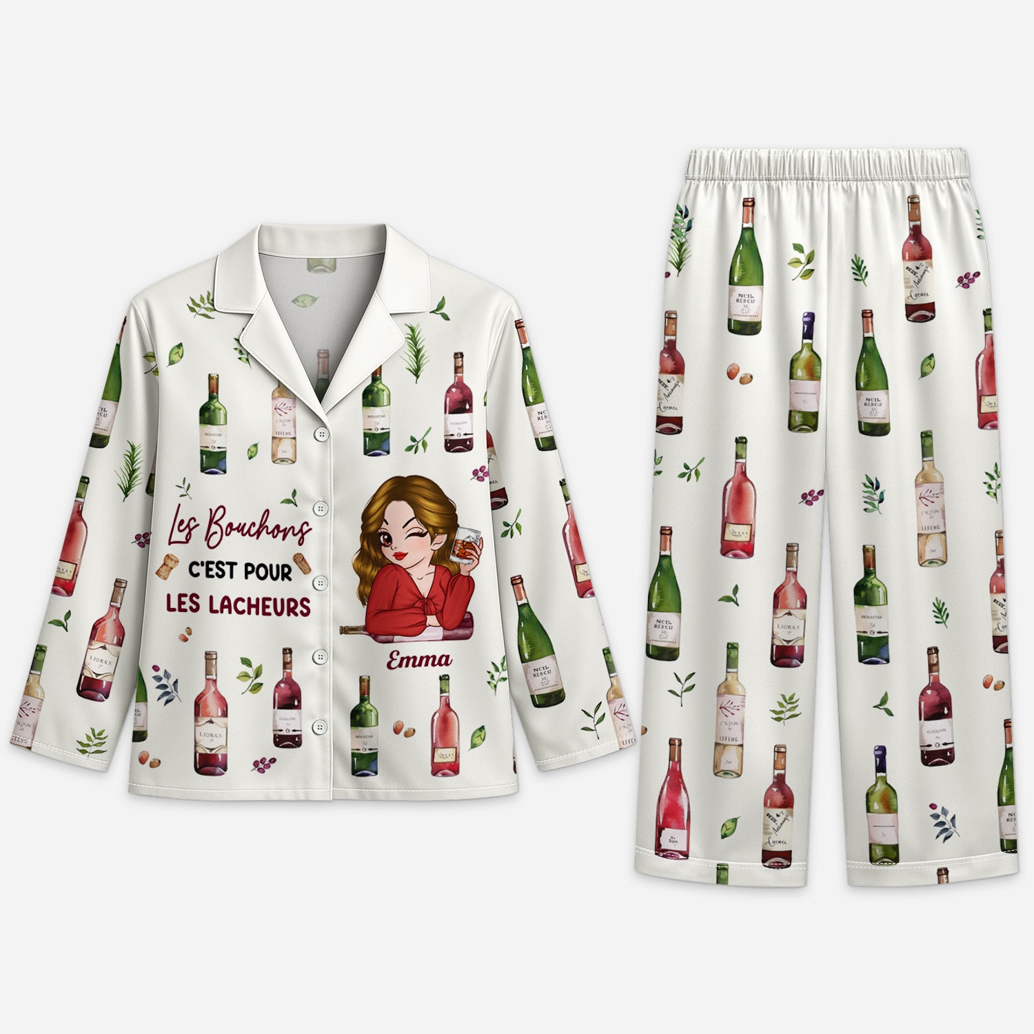 6154VFR1 pyjama personnalise pour femme qui aime le vin les bouchons pour les lacheurs 6154vklza