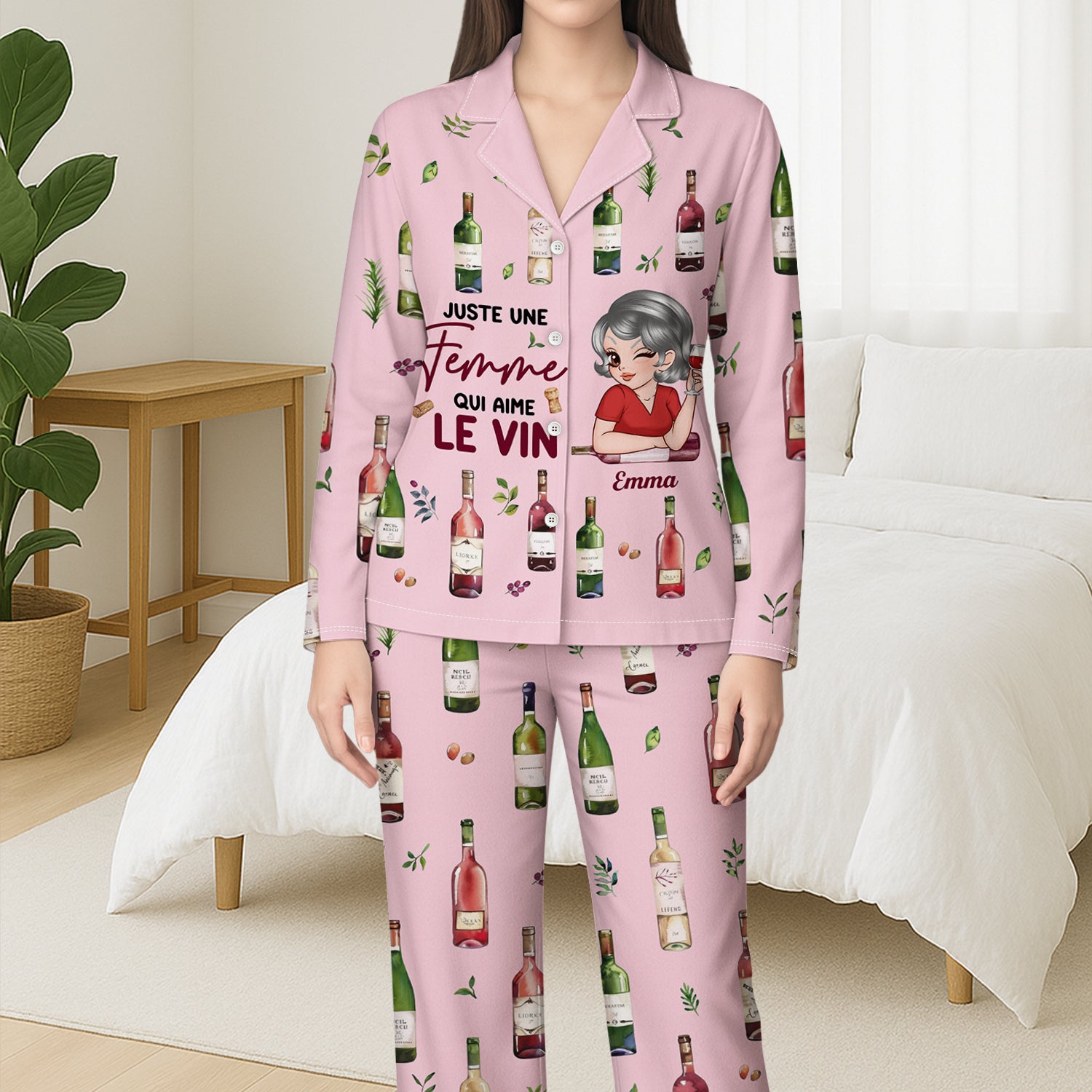 6154VFR3 pyjama personnalise pour femme qui aime le vin les bouchons pour les lacheurs 6154vklza