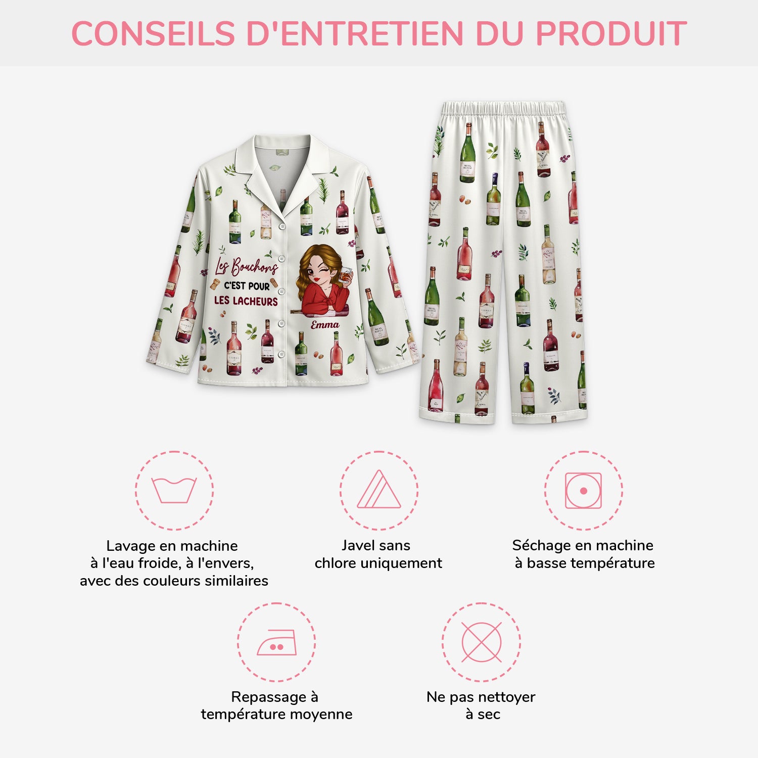 6154VFR4 pyjama personnalise pour femme qui aime le vin les bouchons pour les lacheurs 6154vklza
