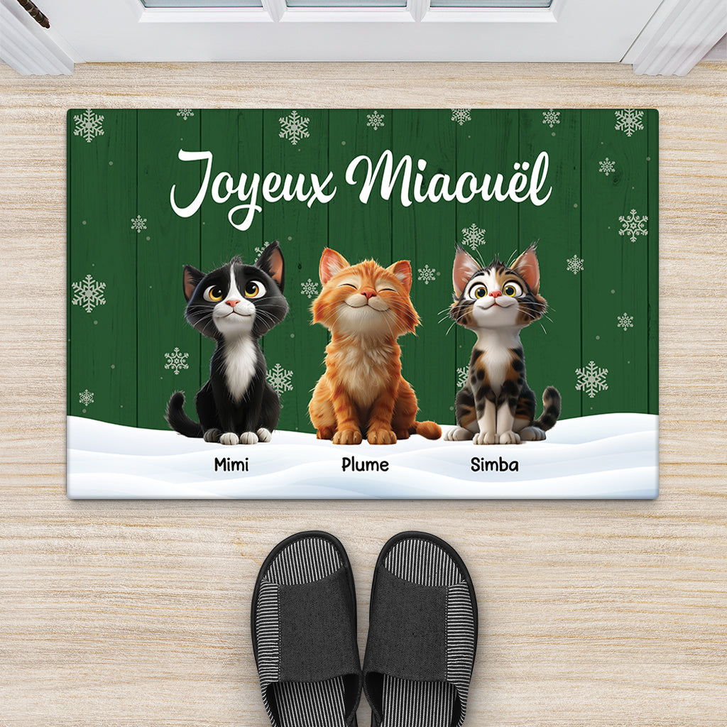 6155DFR2 paillasson personnalise joyeux noel avec chat 6155dttnd