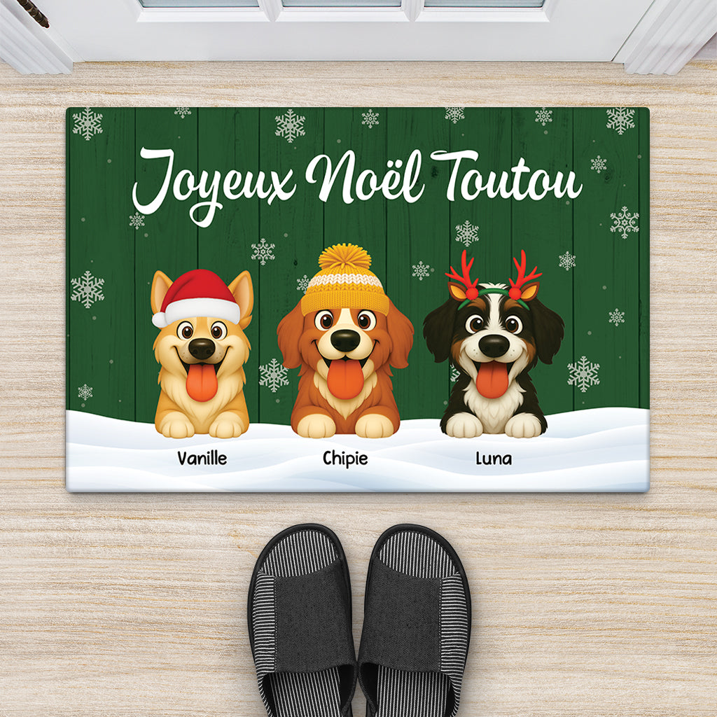 6155DFR2 paillasson personnalise joyeux noel avec chien 6155dttnc