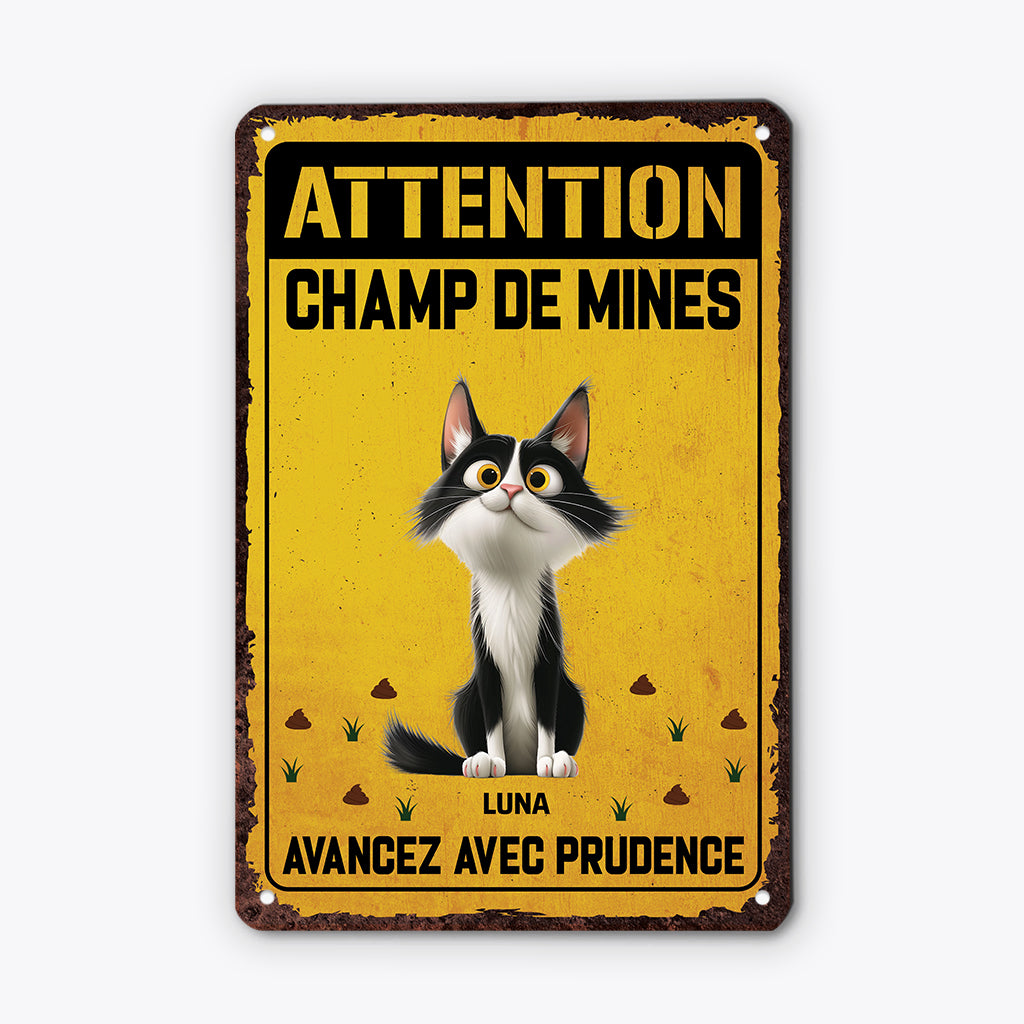 6157EFR1 plaque en metal personnalisee avec chat attention champ de mines 6157e8kzd
