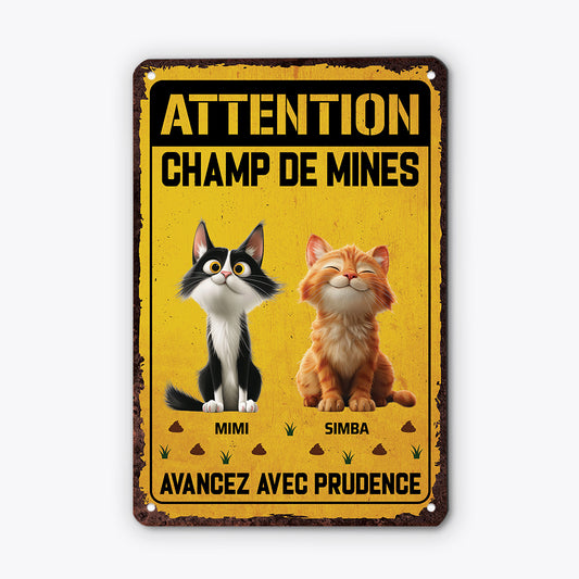 6157EFR2 plaque en metal personnalisee avec chat attention champ de mines 6157e8kzd