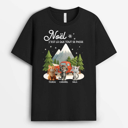 6167AFR1 t shirt personnalise camping avec chat noel c_est la que tout se passe 6167atyad