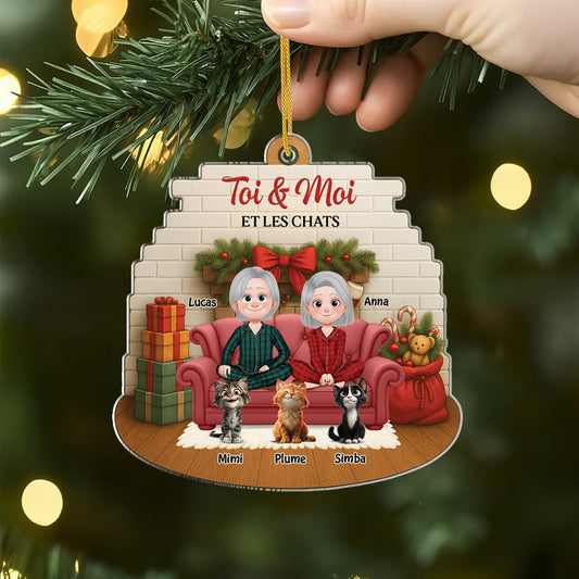 6168OFR2 effet dimpression 3d ornement noel acrylique personnalise couple toi et moi et nos chats 6168okhcd