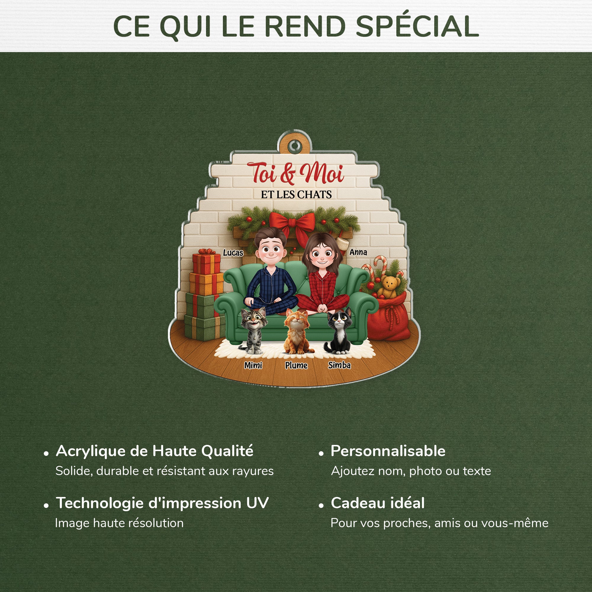 6168OFR4 effet dimpression 3d ornement noel acrylique personnalise couple toi et moi et nos chats 6168okhcd
