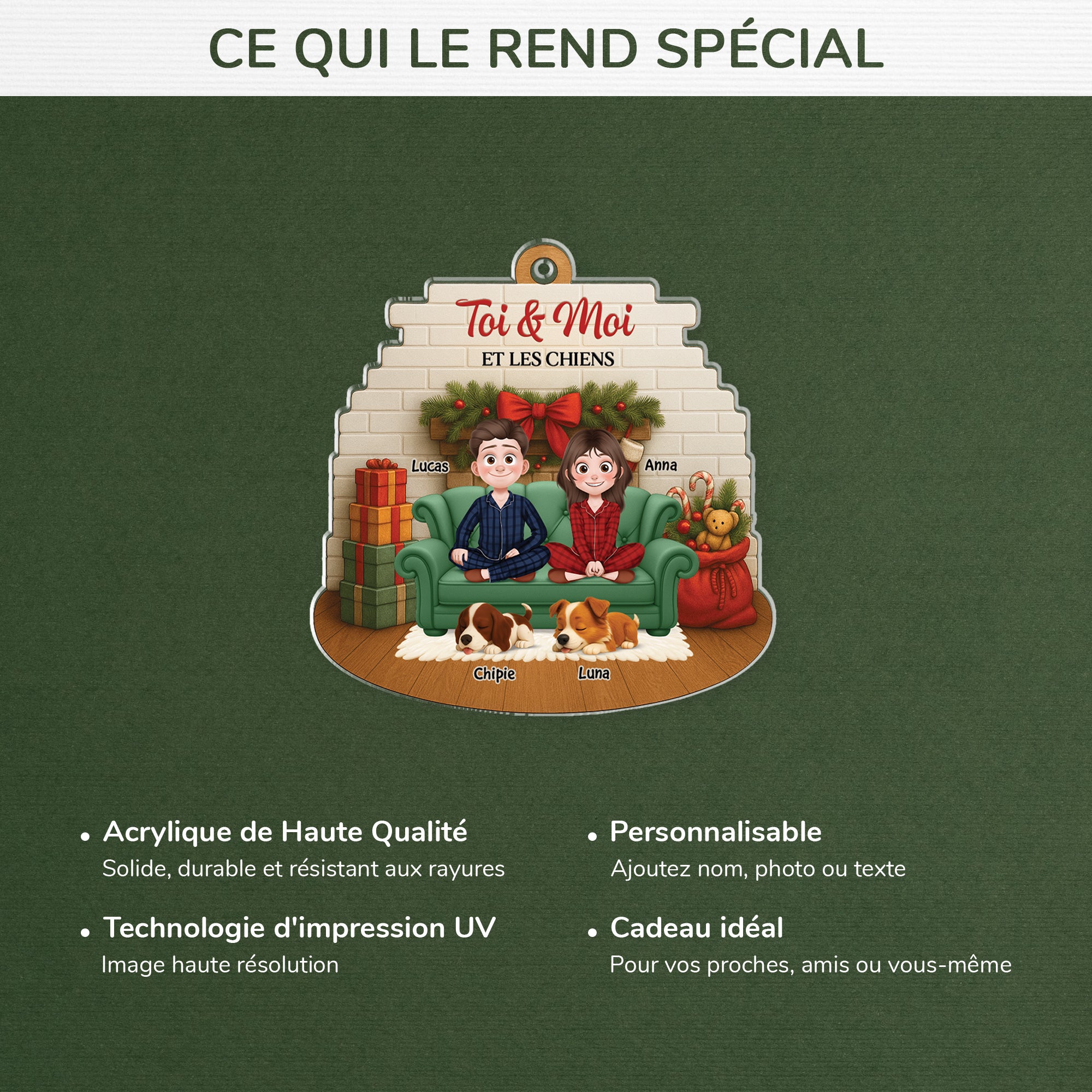 6168OFR4 effet dimpression 3d ornement noel acrylique personnalise couple toi et moi et nos chiens 6168o