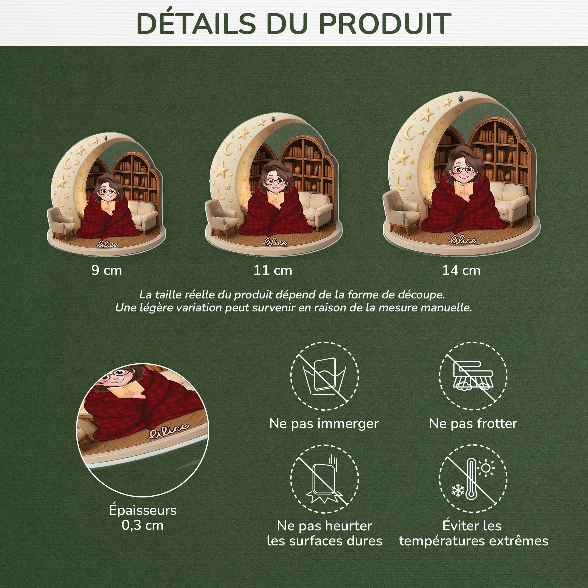 6174OFR3 effet dimpression 3d ornement noel acrylique personnalise mon endroit prefere pour lire un livre 6174o8lna