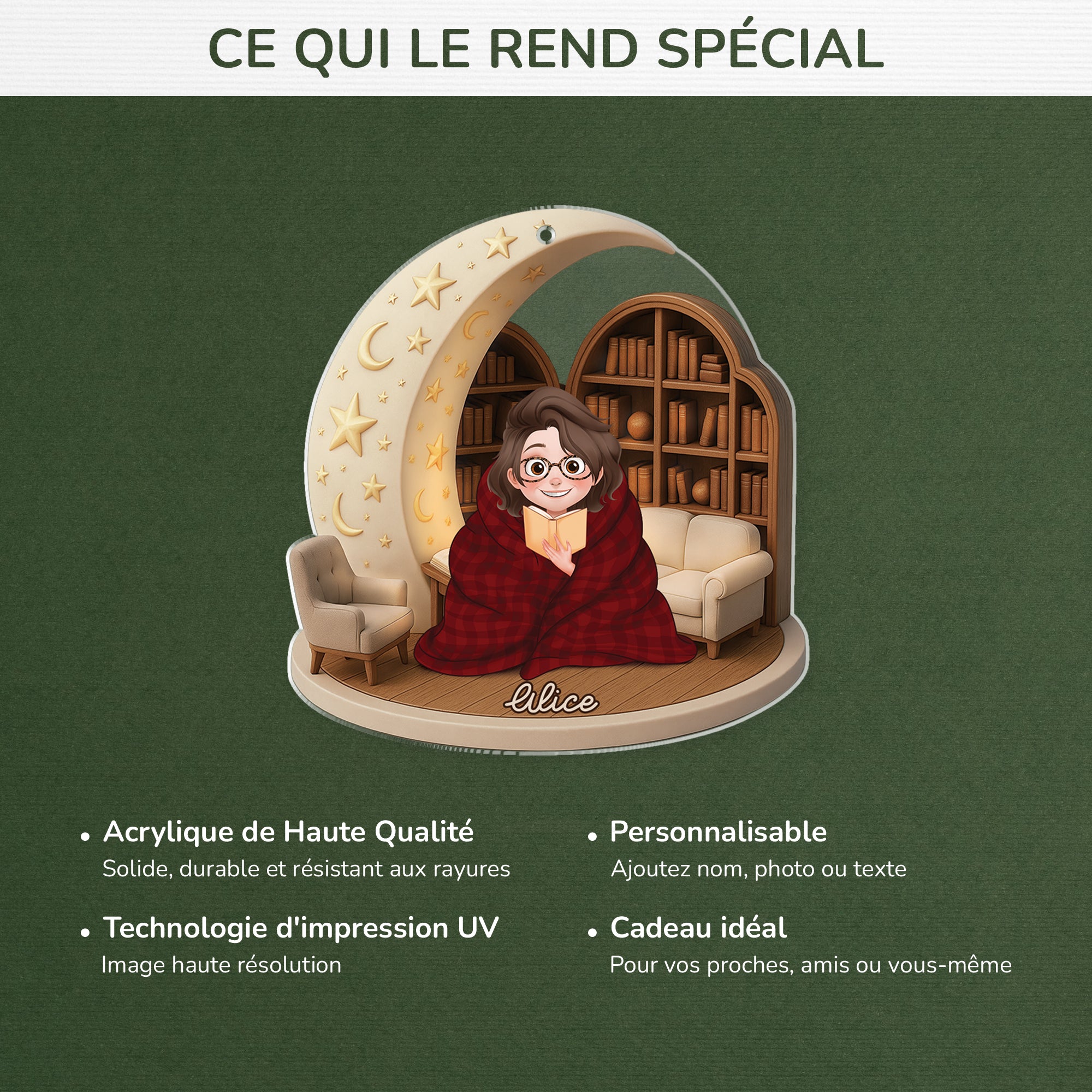 6174OFR4 effet dimpression 3d ornement noel acrylique personnalise mon endroit prefere pour lire un livre 6174o8lna