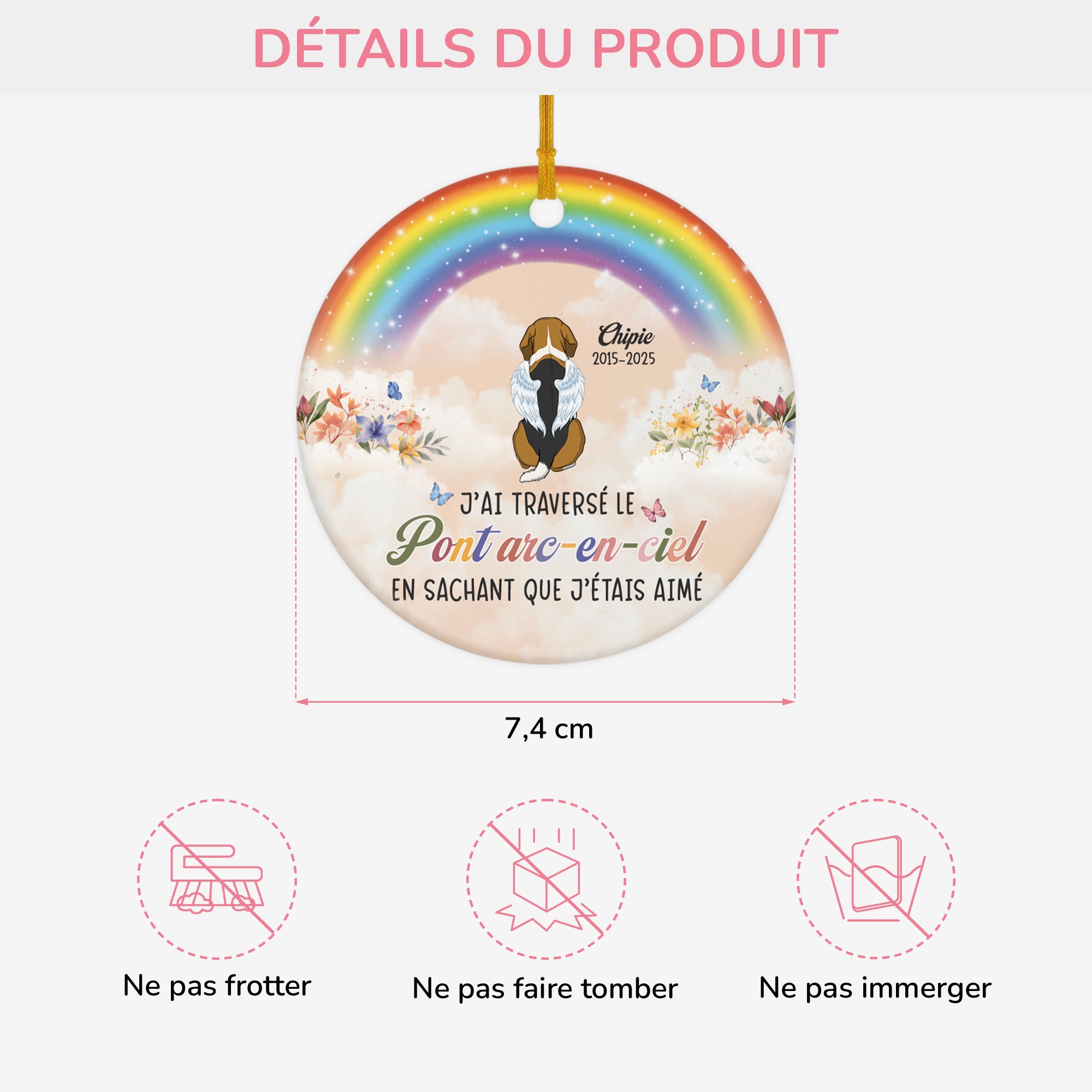 6176OFR1 ornement ceramique personnalise chien commemoratif traverser le pont arc en ciel 6176ok6qc3