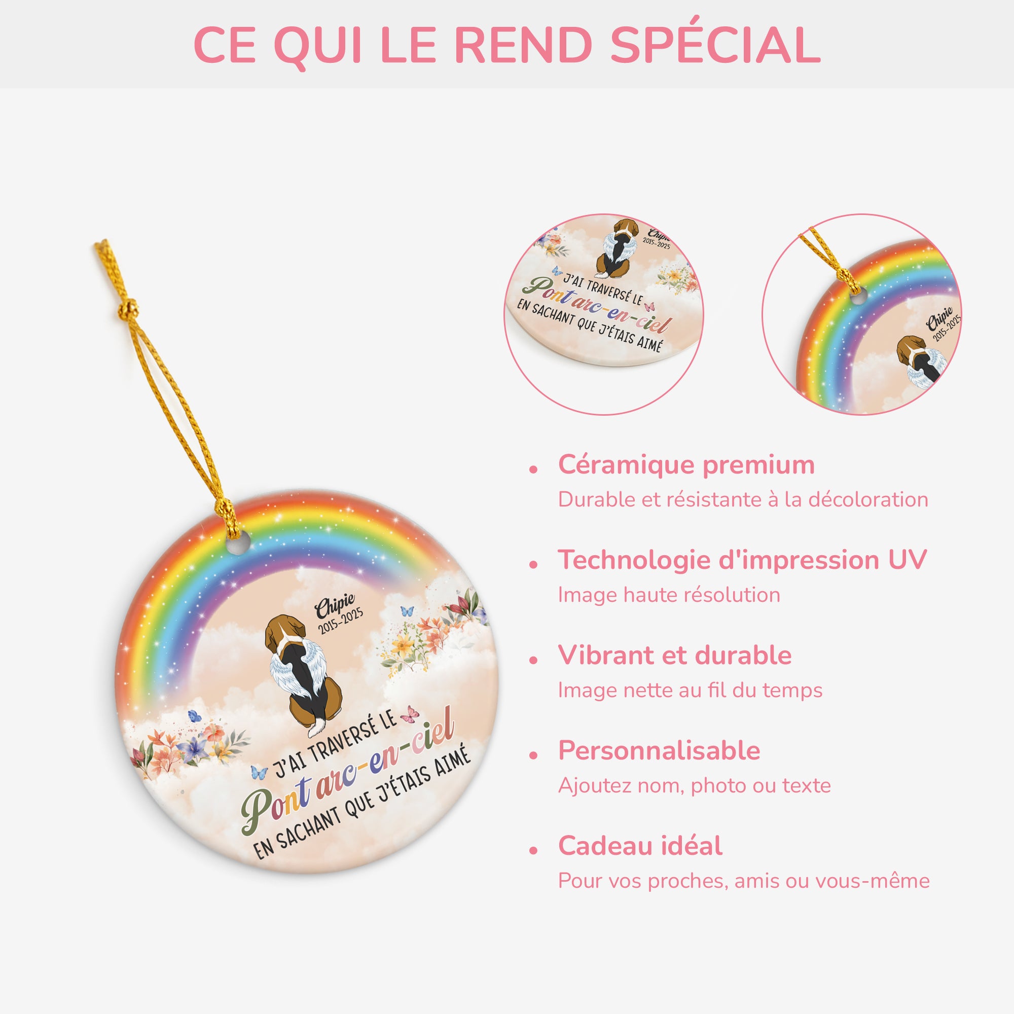 6176OFR1 ornement ceramique personnalise chien commemoratif traverser le pont arc en ciel 6176ok6qc4