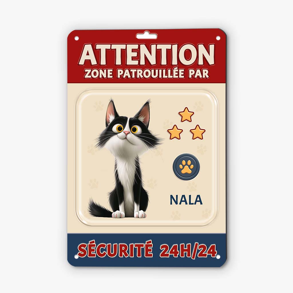 6177EFR1 plaque en metal personnalisee zone patrouillee par mon chat 6177e8tnd