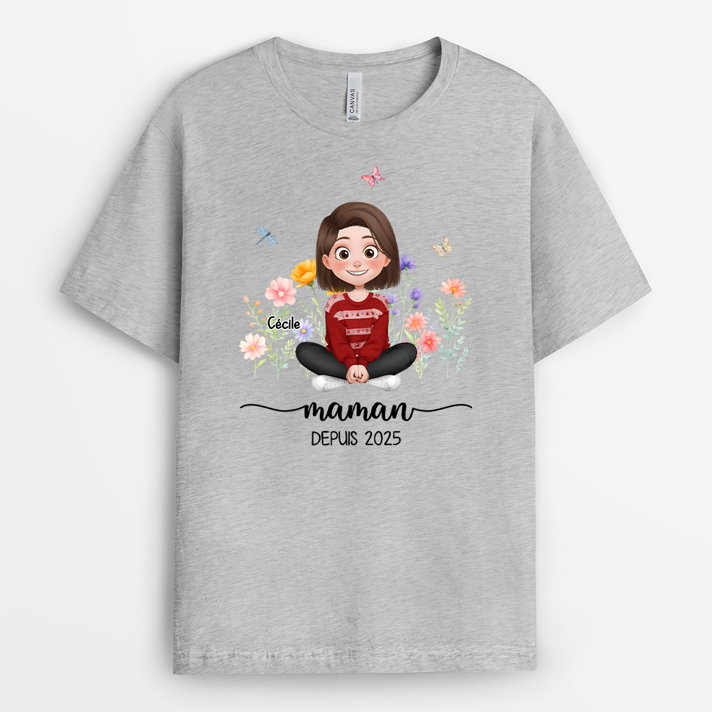6178AFR2 t shirt personnalise pour papa et maman maman avec fleur 6178a3tcb